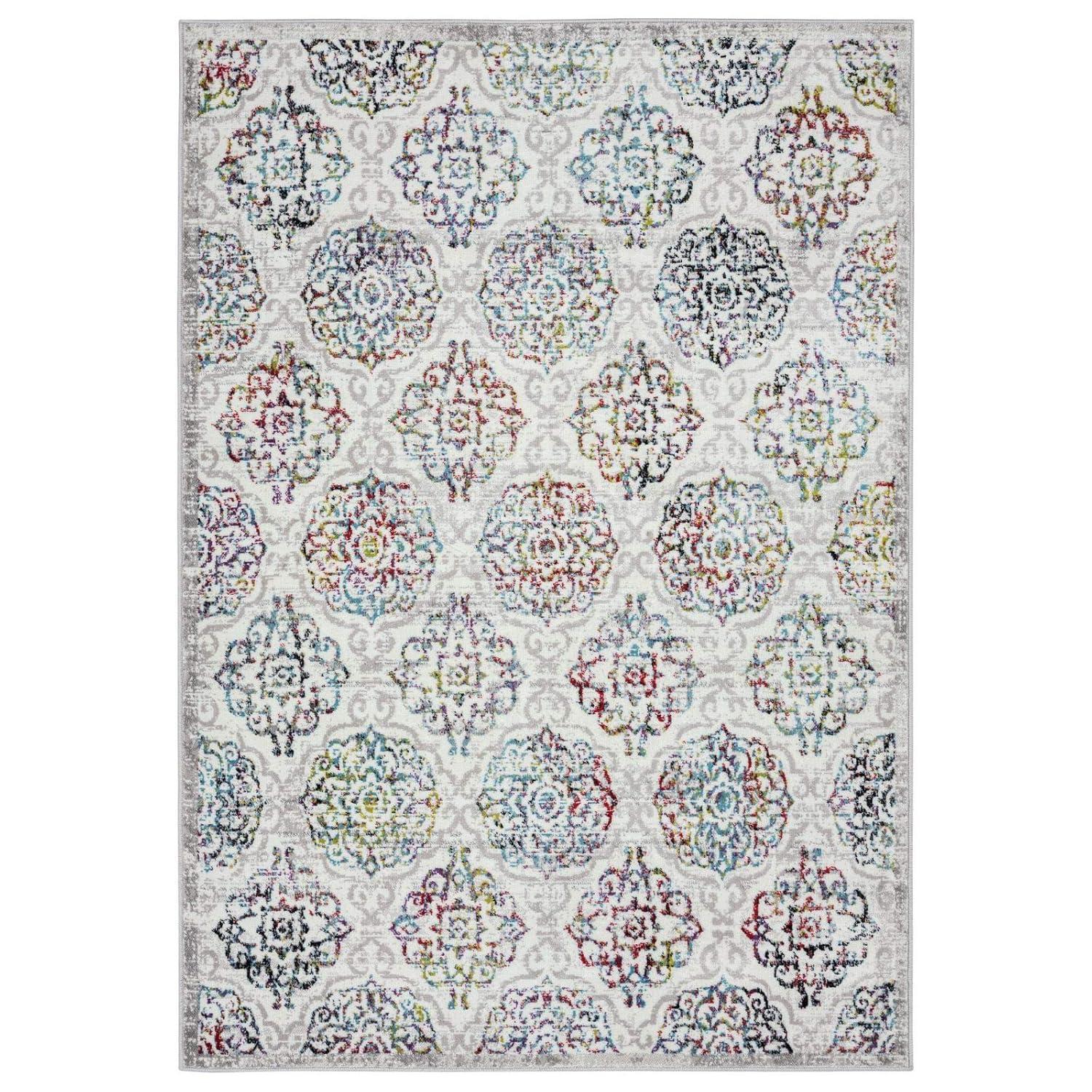 Home Dynamix Boho Andorra Transitional Damask Area Rug Ivory/Blue/Black, 5'2"x7'2"