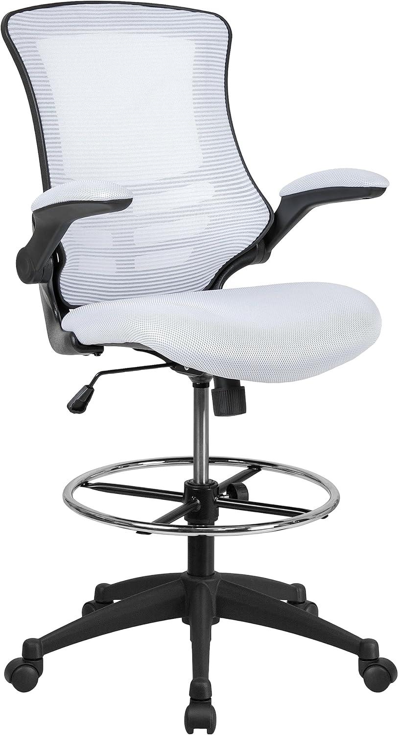 Flash Furniture Mid-Back Mesh Ergonomic Drafting Chair with Adjustable Foot Ring and Flip-Up Arms