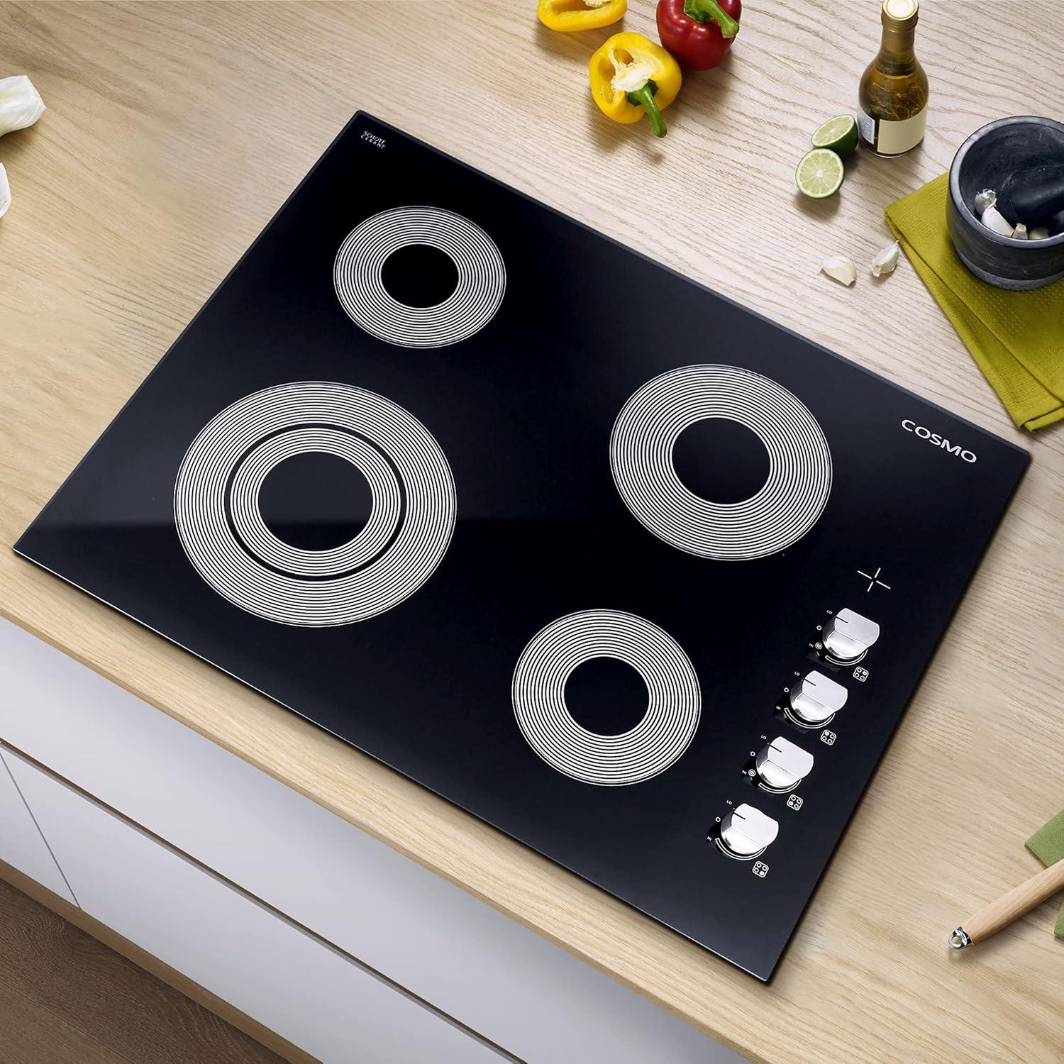 24 in. Electric Ceramic Glass Cooktop with 4 Elements, Dual Zone Element, Hot Surface Indicator Light and Control Knobs