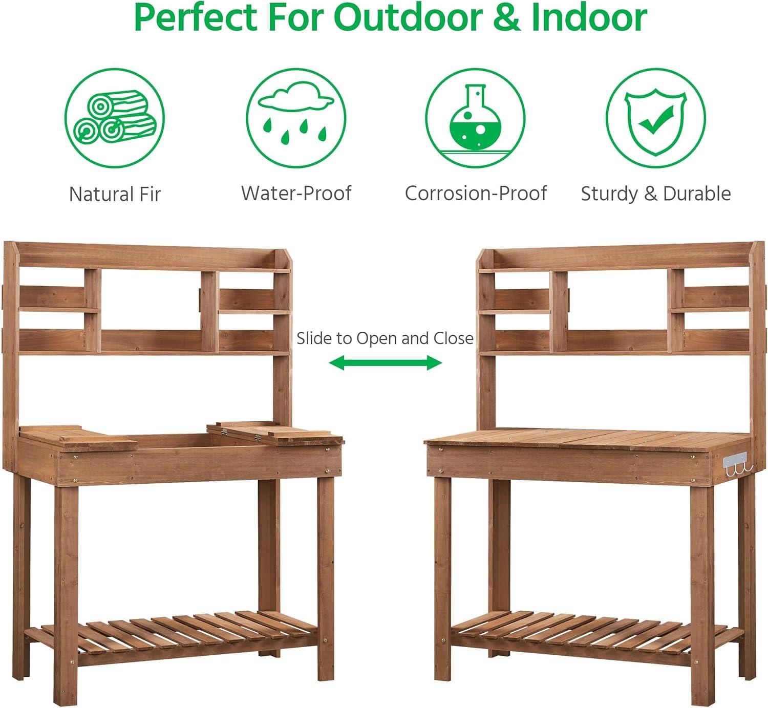 Yaheetech Potting Bench Table with Display Rack/ Storage Shelf/ Hanger, Brown