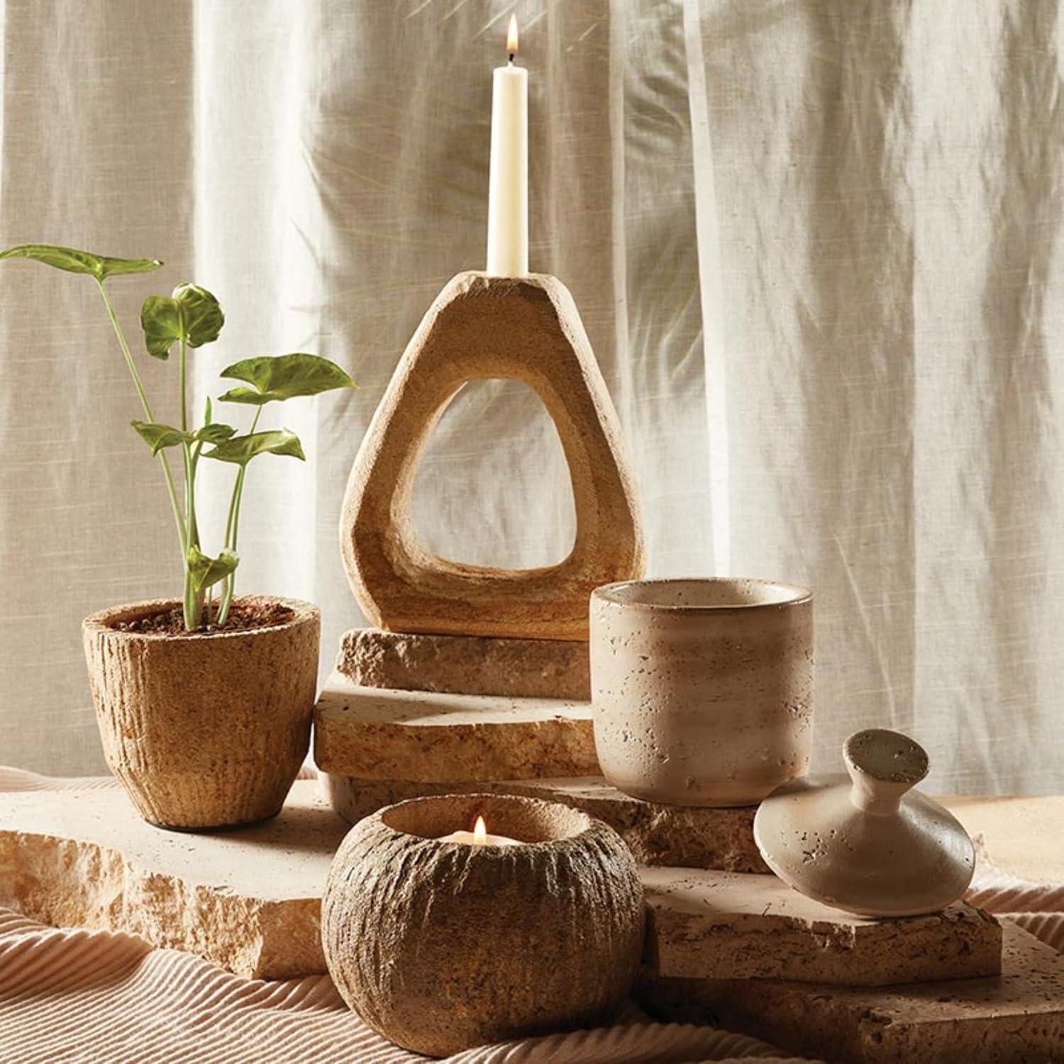 47th & Main Canister for Storage Cement Modern Home Décor for Coffee Table, 4.25" Dia x 6" H, Beige