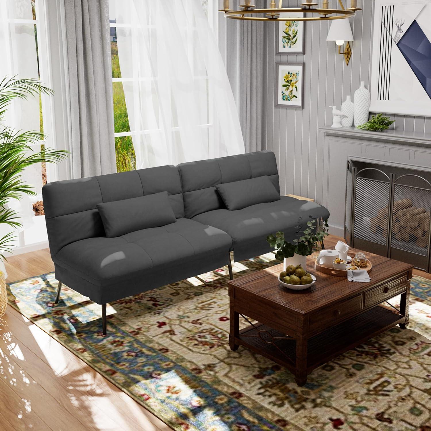 COMHOMA Convertible Futon Sofa Bed, Corduroy Velvet Futon Couch, Sleeper Sofa, Cream