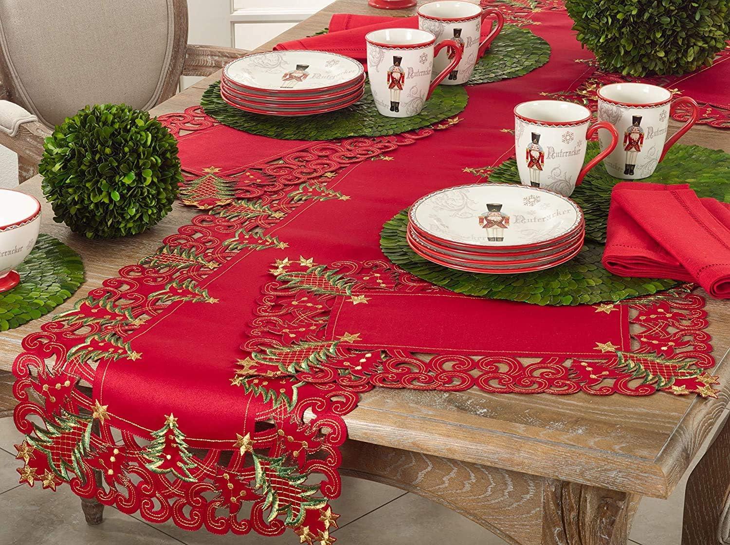 Red and Gold Festive Christmas Tree Polyester Table Runner