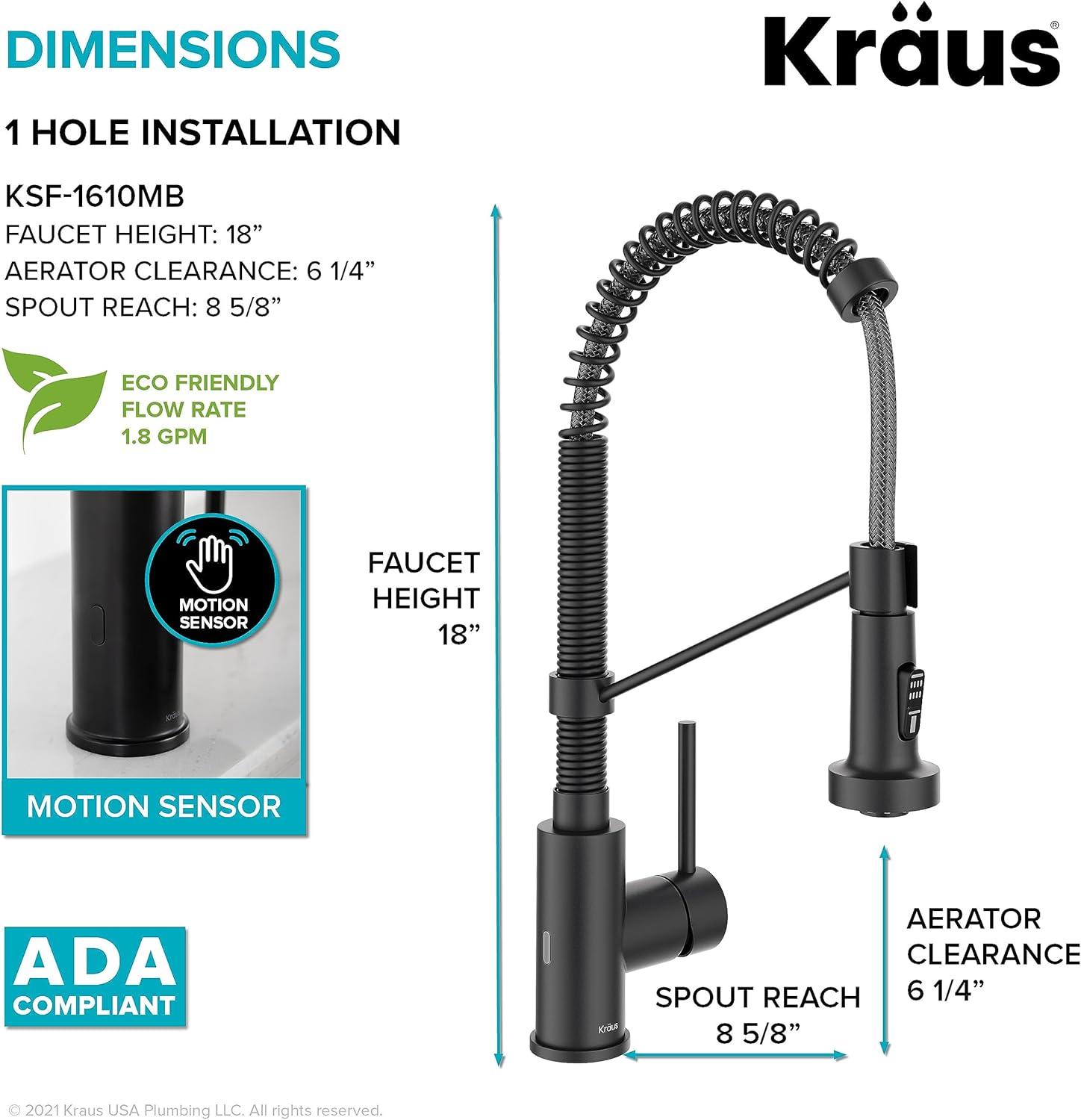 Kraus Bolden Touchless Sensor Commercial Style 2-Function Single Handle Pull-Down Kitchen Faucet