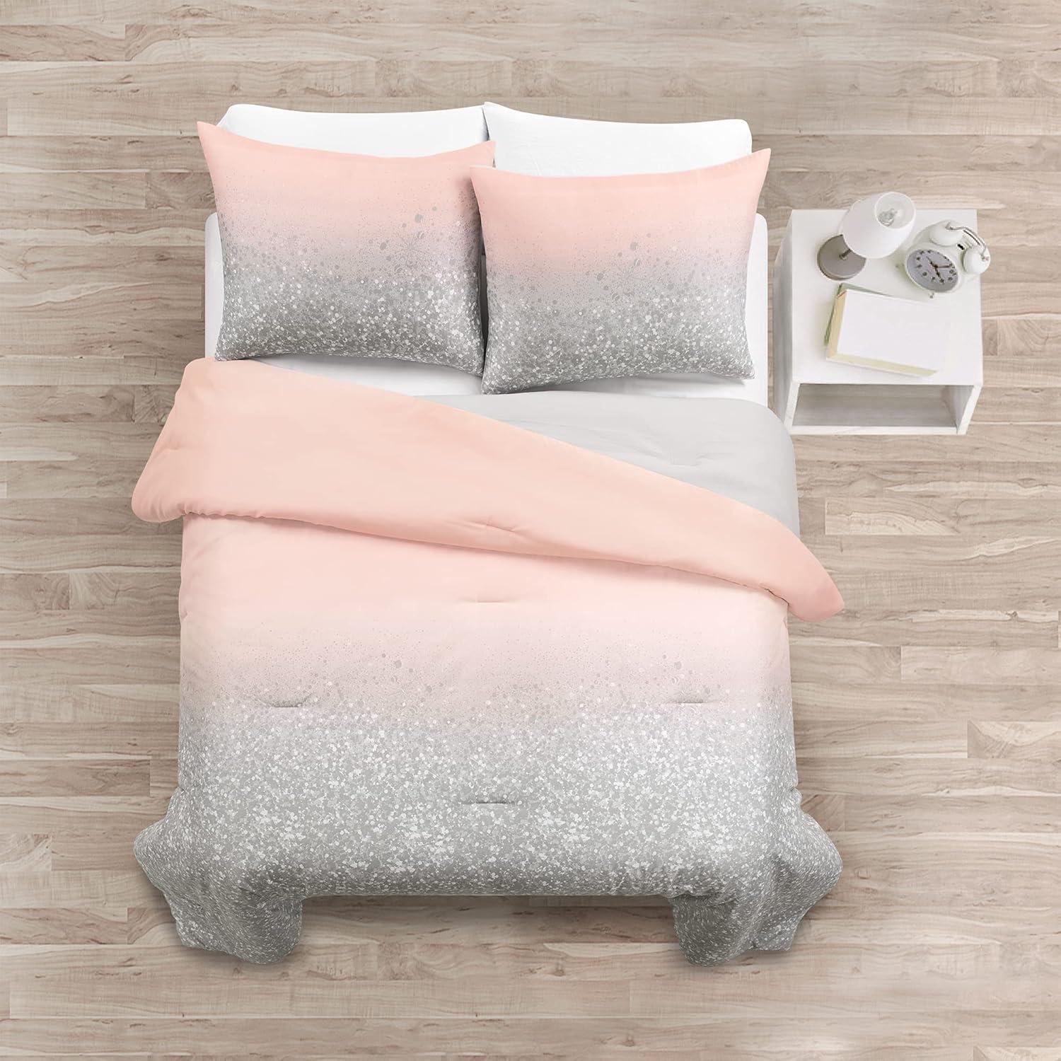 Glitter Ombre Metallic Print Comforter Blush/Gray 3Pc Set Twin