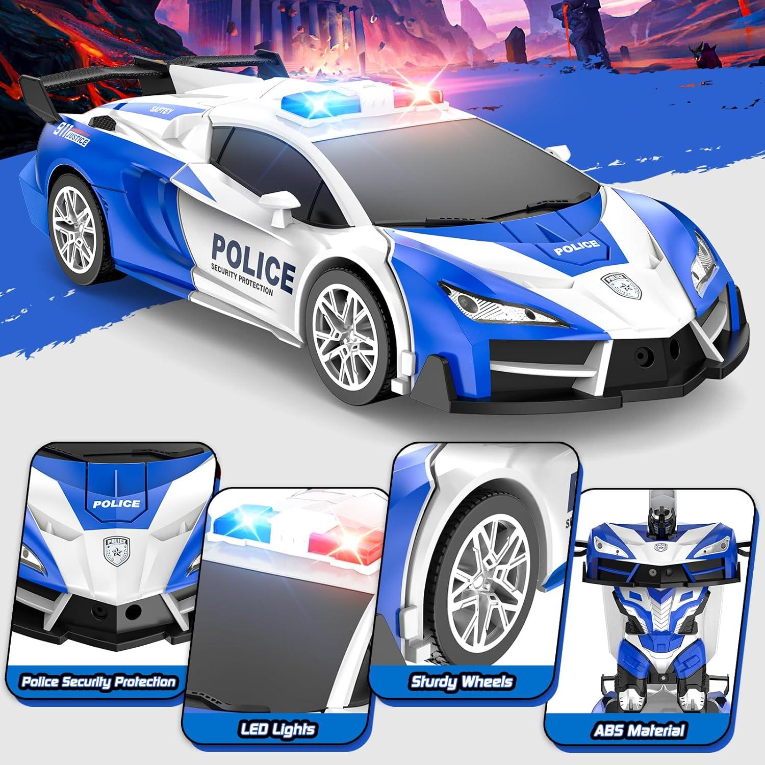 Remote Control Car for Kids , One Button Transformation to Robot with Flashing Light 2.4 Ghz Transforming Robot Car 1:18 Scale Transform RC Cars Toy Boys Girls Birthday Gift with 360 Degree Rotation