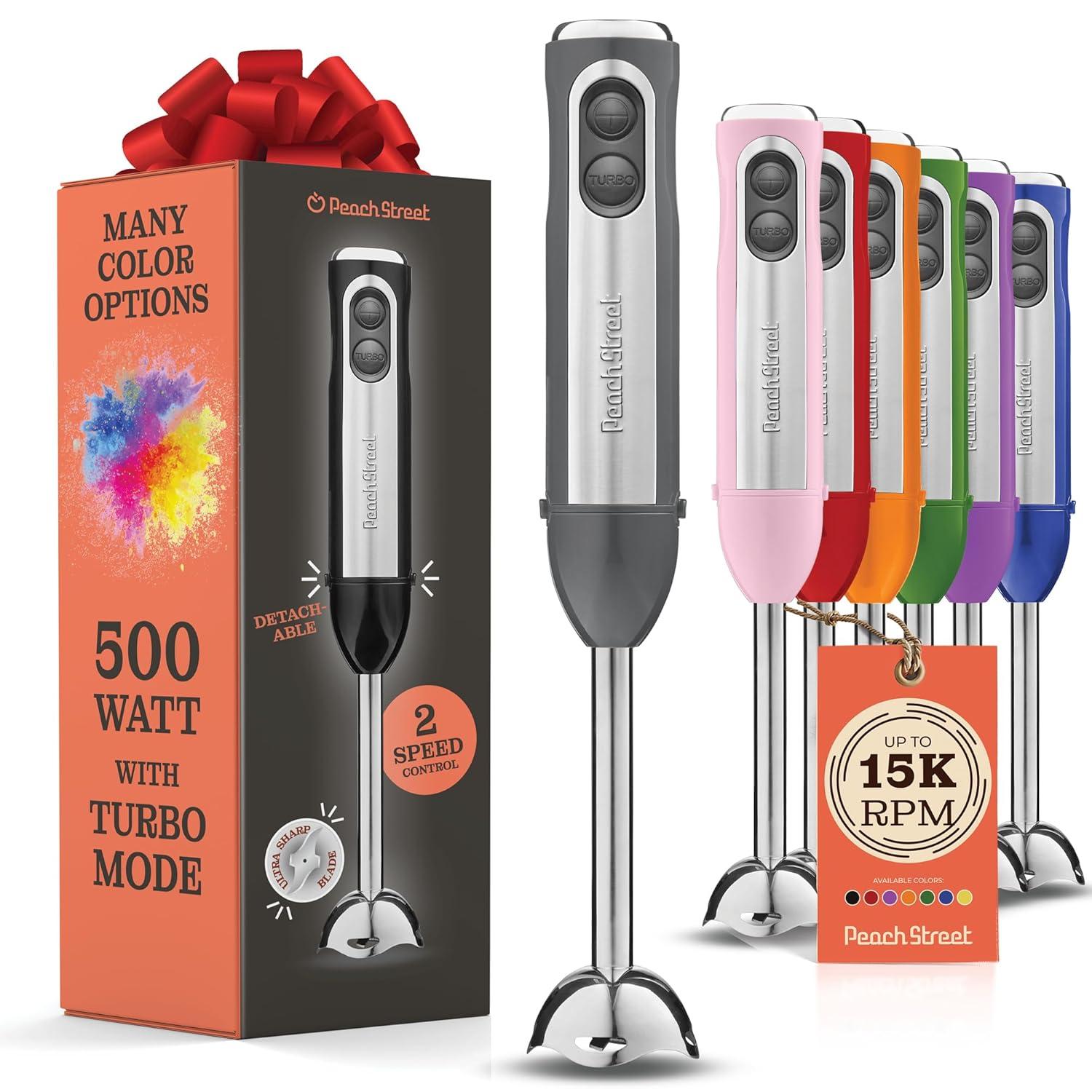 Peach Street Electric Immersion Blender Handheld, 500W Turbo Mode, Hand Kitchen Blender Stick for Soup, Smoothie, Puree, Baby Food, Stainless Steel