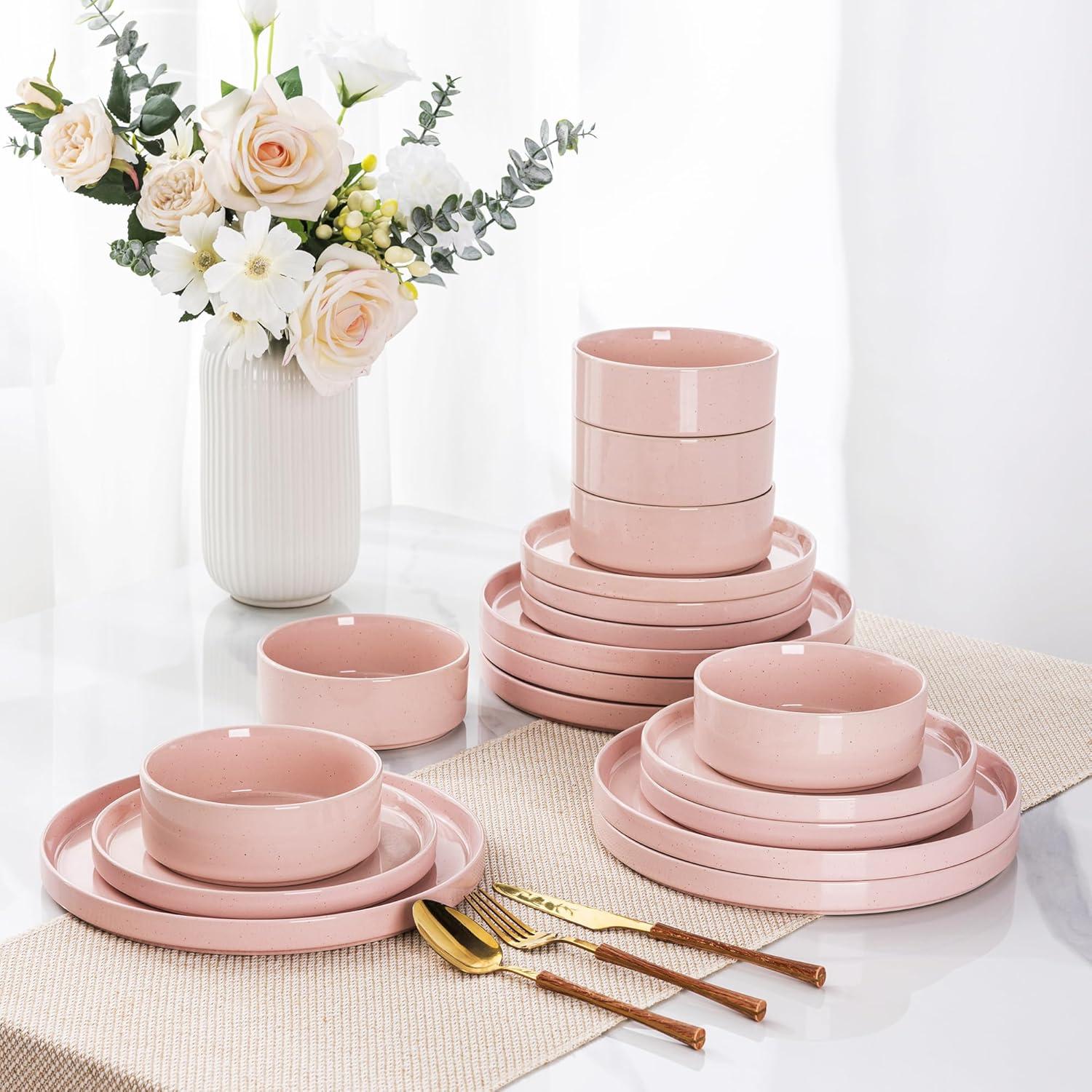 Hokku Designs 6-Person Dinnerware Set, 18-Piece Speckled Plate and Bowl Set