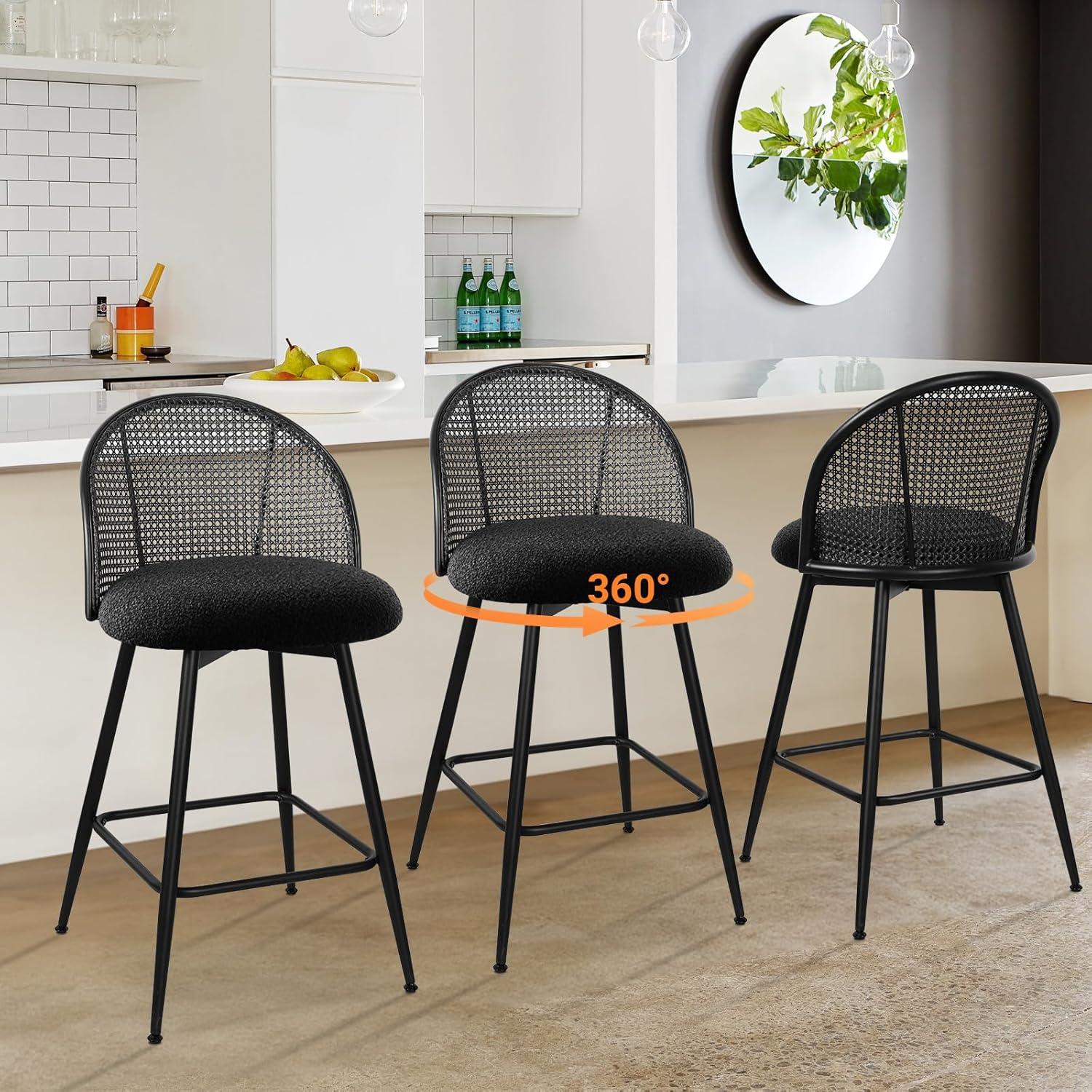 Ayiden Swivel Boucle Upholstered Counter & Bar Stool (Set of 3)