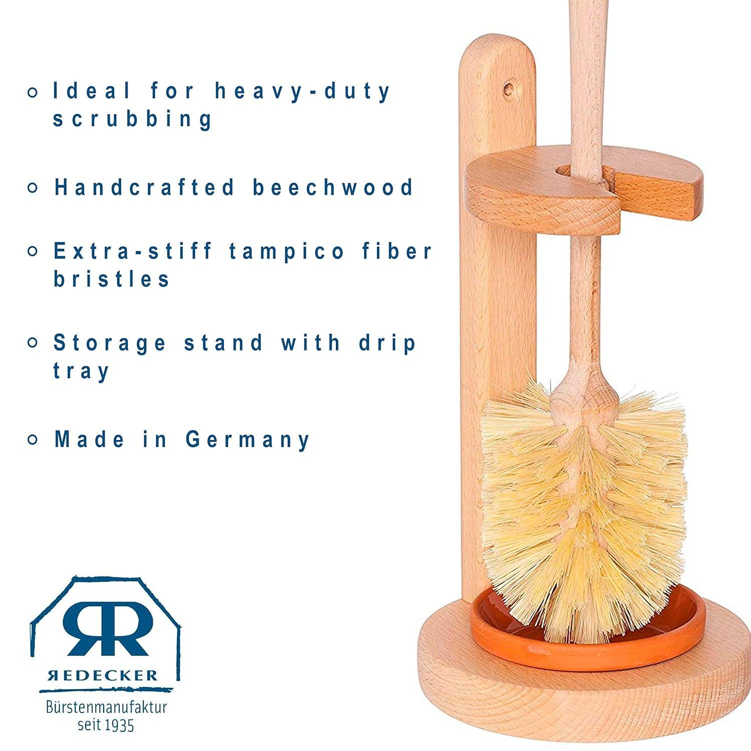 REDECKER Oiled Beechwood Toilet Brush Stand with Tampico Fiber Toilet Brush, 9-7/8 inches - Natural Bristles are Heat-Resistant and Retain Shape, Made in Germany - Wood Toilet Brush Set
