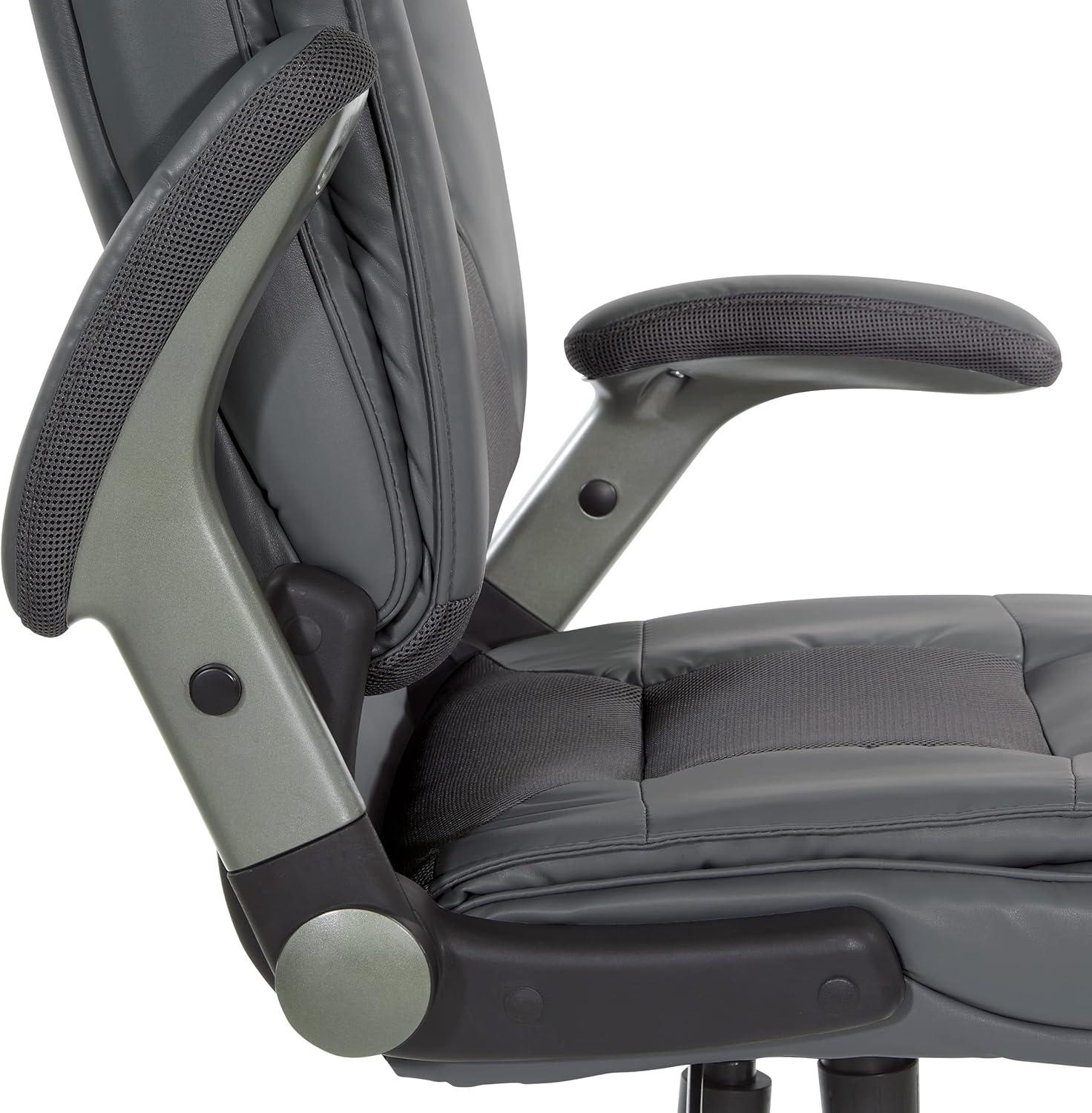 Charcoal Grey Executive Leather Office Chair with Adjustable Arms