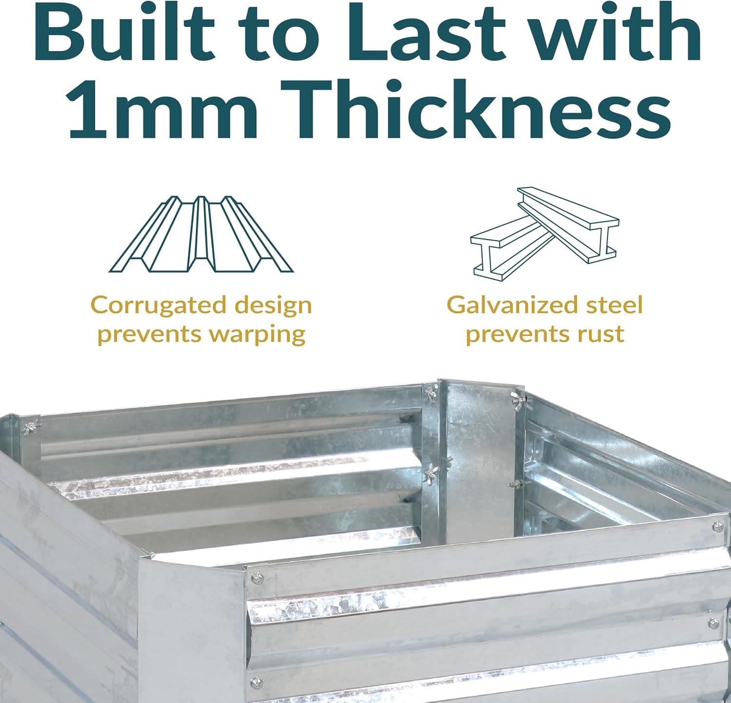 Sunnydaze Corrugated Galvanized Steel Raised Garden Bed for Plants, Vegetables, and Flowers - 24" Square x 12" H - Silver