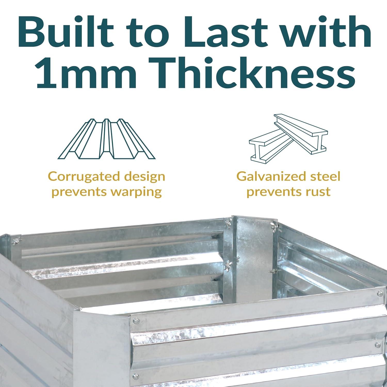 Sunnydaze Corrugated Galvanized Steel Raised Garden Bed for Plants, Vegetables, and Flowers - 24" Square x 12" H - Silver