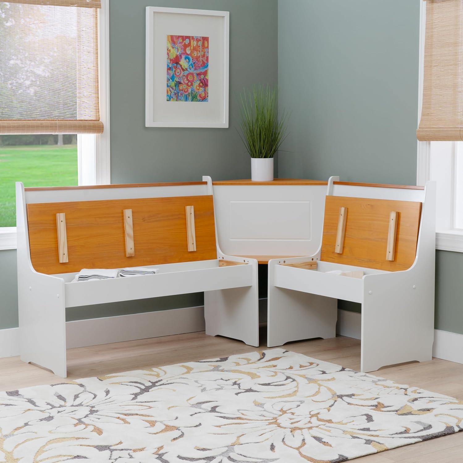5pc Ardmore Breakfast Storage Corner Nook Dining Set Wood/White/Natural - Linon: Chic Farmhouse Style, Seats 6