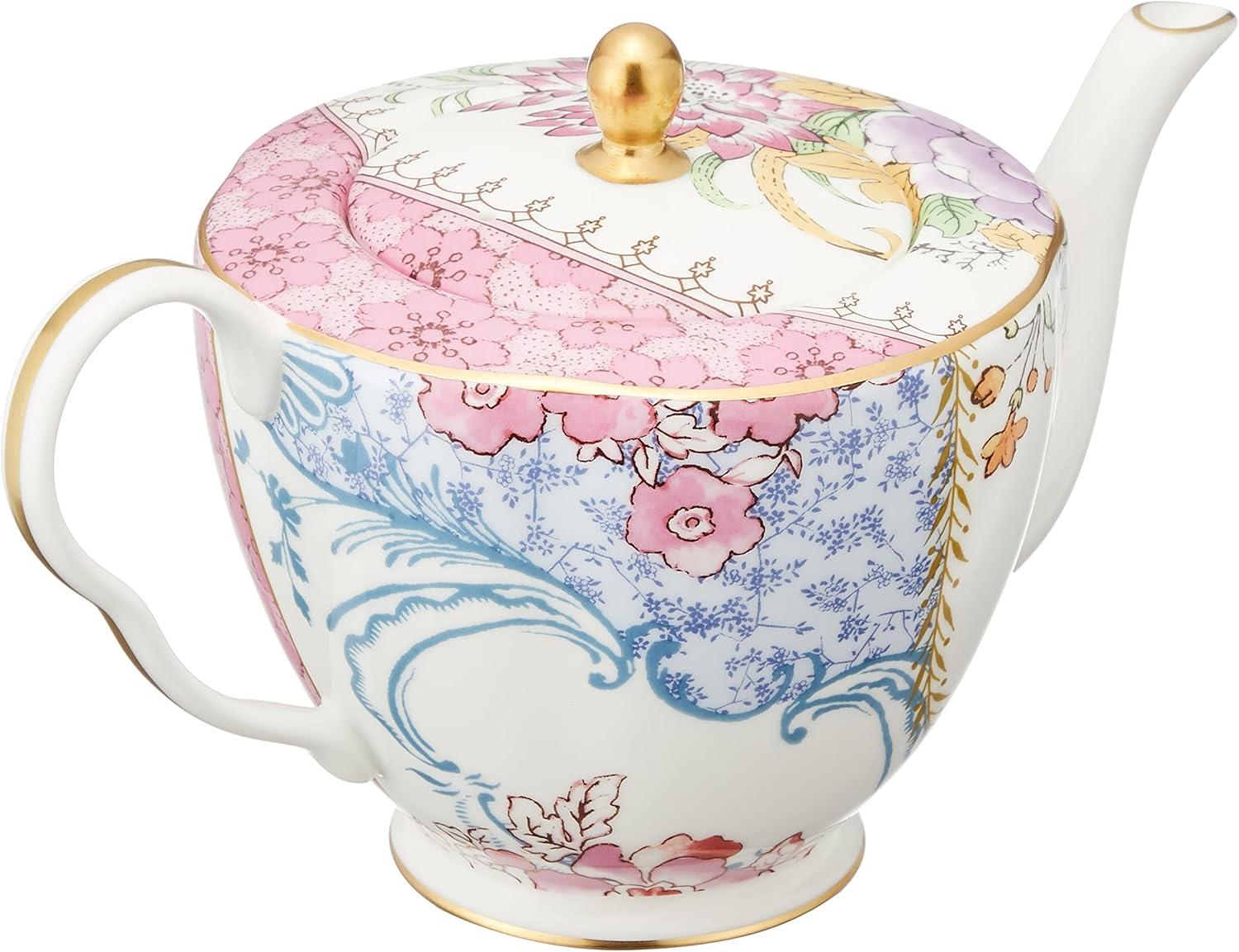 Butterfly Bloom Floral Bone China Teapot with Gold Accents