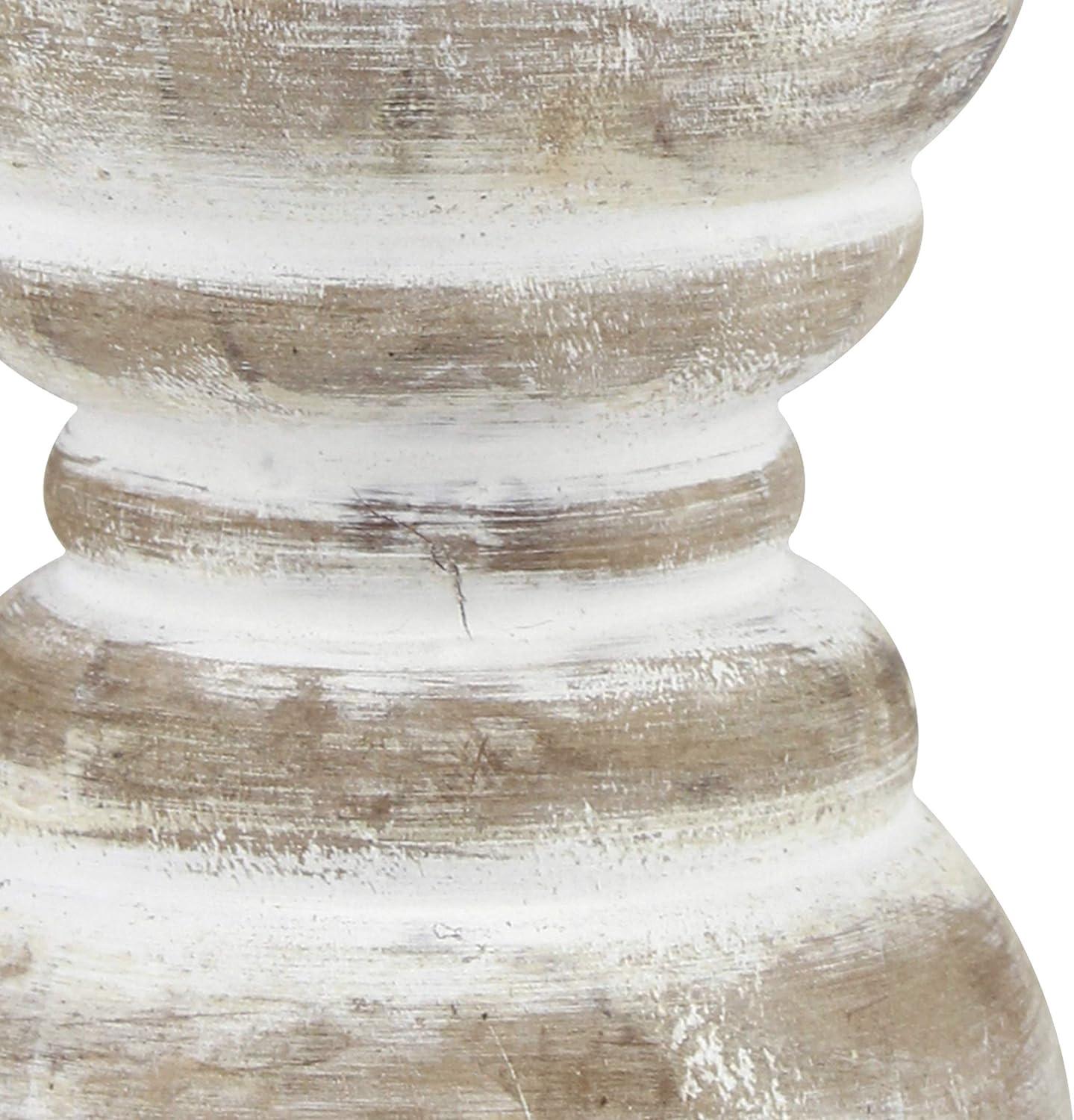 Stonebriar Tabletop 4" Coastal Wood Pillar Candle Holder, Off-White