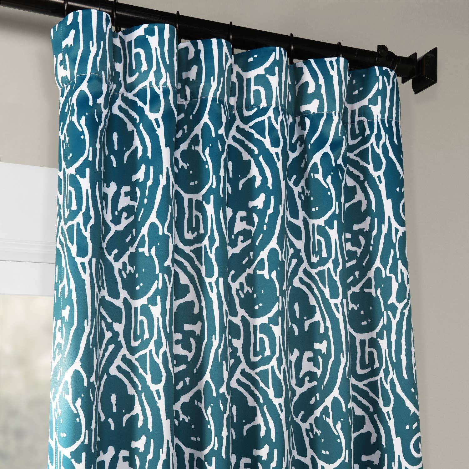 Teal and White Abstract Blackout Polyester Curtain Panel