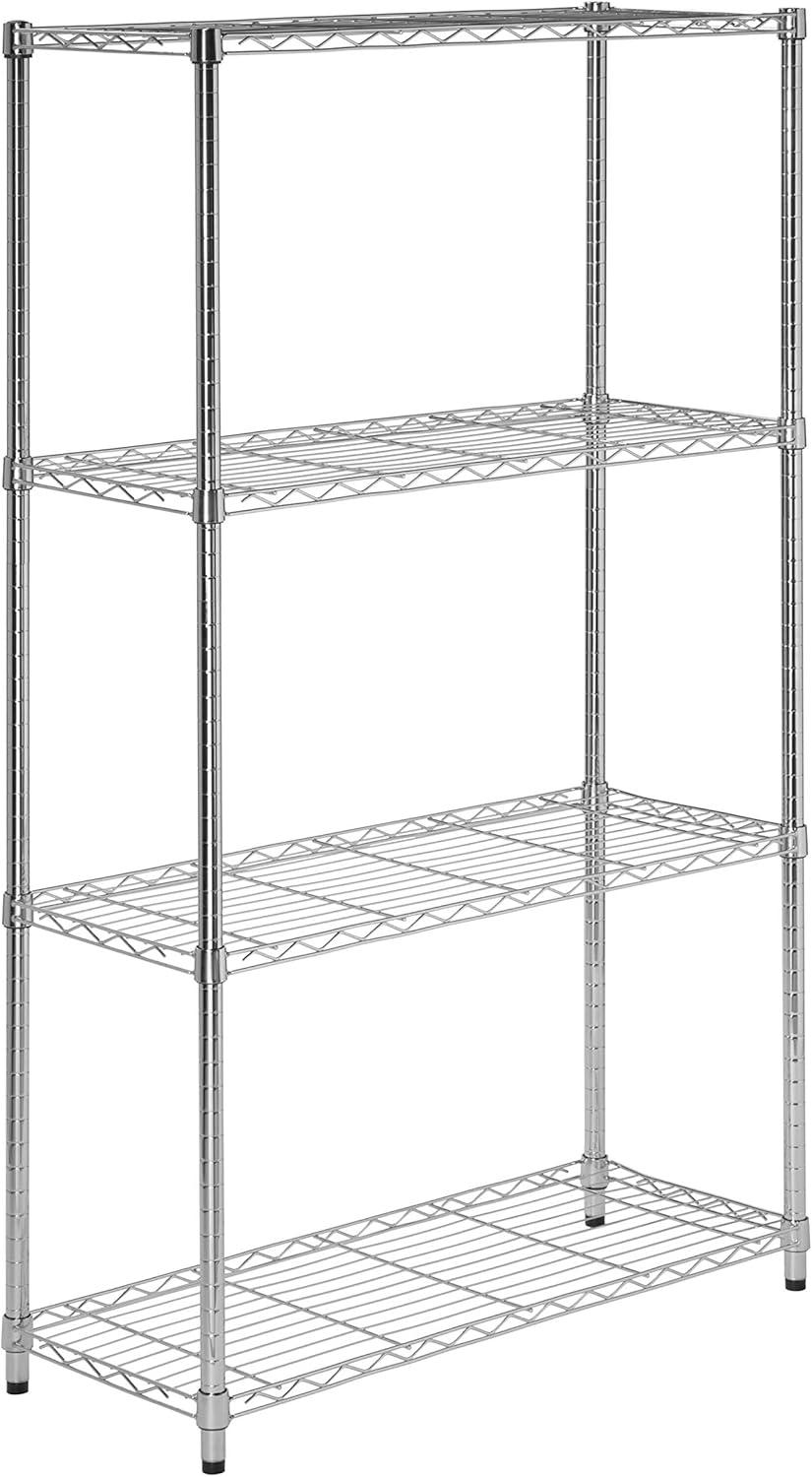 Heavy-Duty Chrome 4-Tier Adjustable Steel Shelving Unit