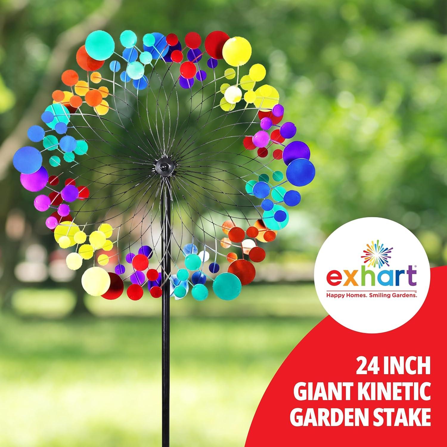 Exhart Exhart Kinetic Double Pinwheel Spinner Garden Stake, 24 by 84 Inches
