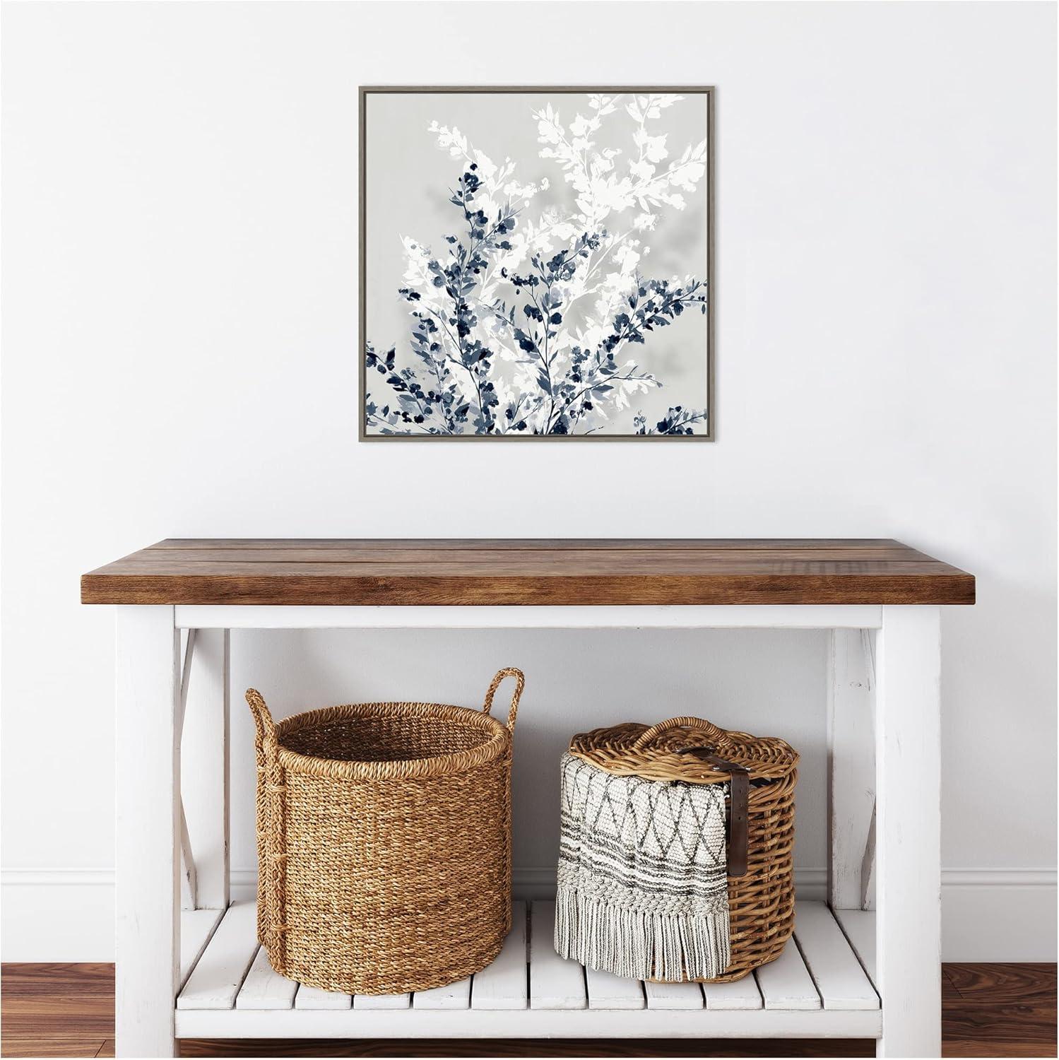 22" x 22" Blue Spring II by Isabelle Z Framed Canvas Wall Art Gray Wash - Amanti Art: Modern Abstract Botanical Decor