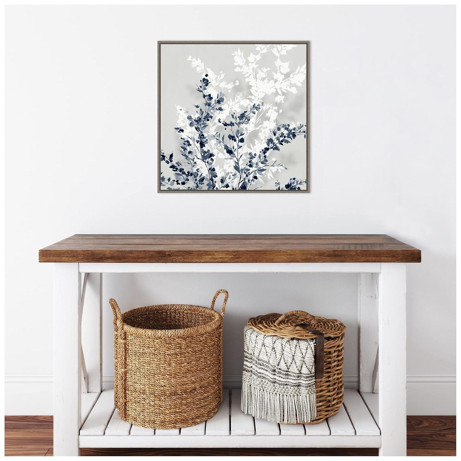 22" x 22" Blue Spring II by Isabelle Z Framed Canvas Wall Art Gray Wash - Amanti Art: Modern Abstract Botanical Decor