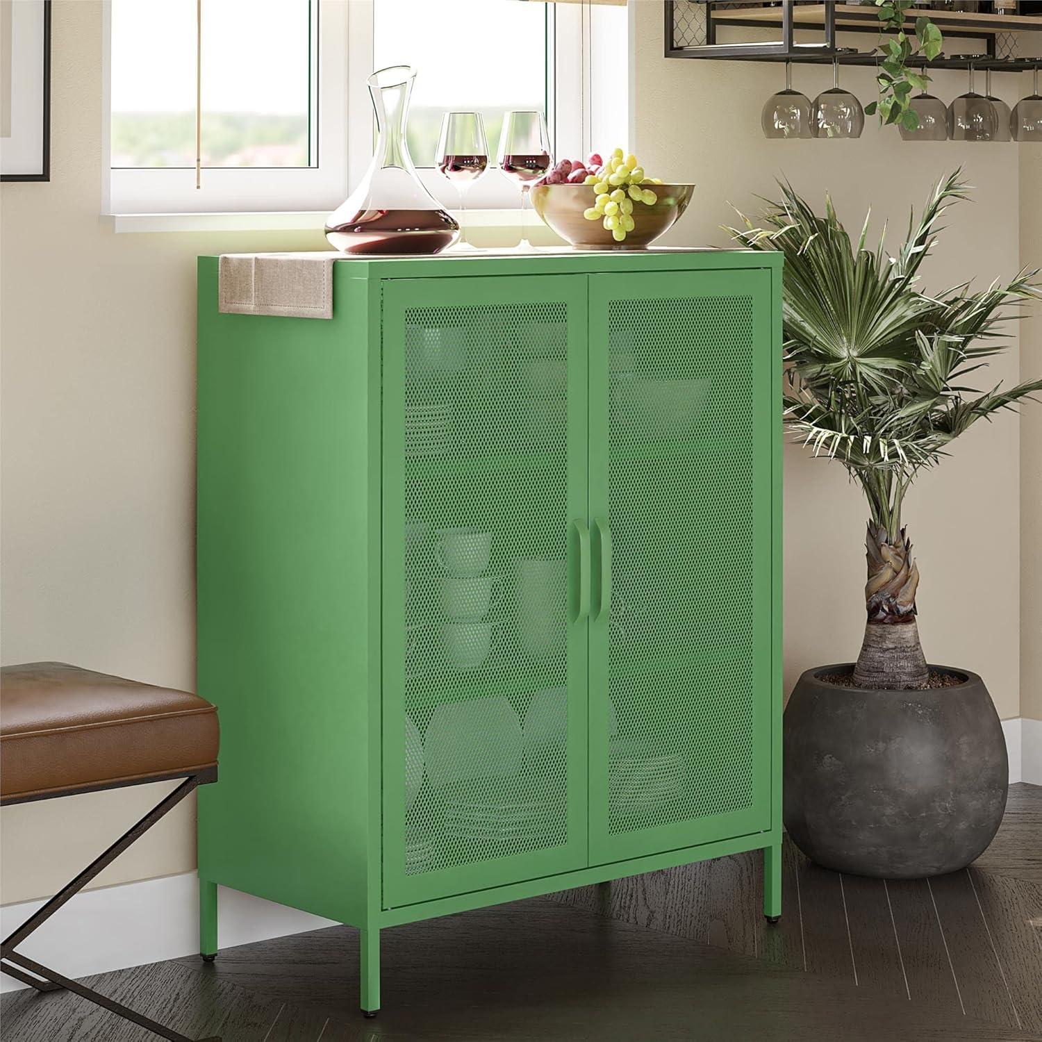 Kelly Green Metal Locker Style Bathroom Cabinet with Adjustable Shelves