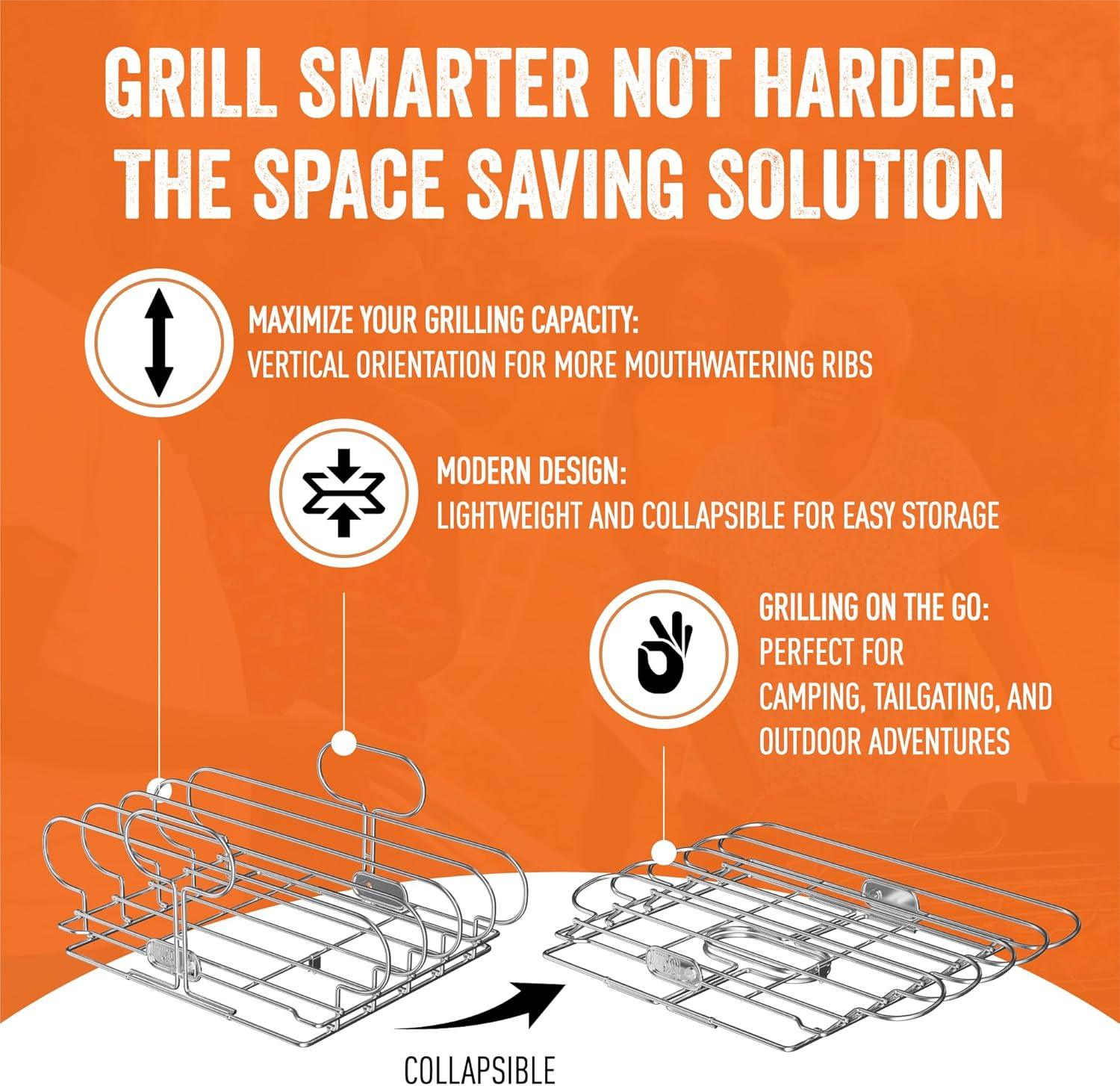 Stainless Steel Collapsible Rib Rack for Grilling and Smoking