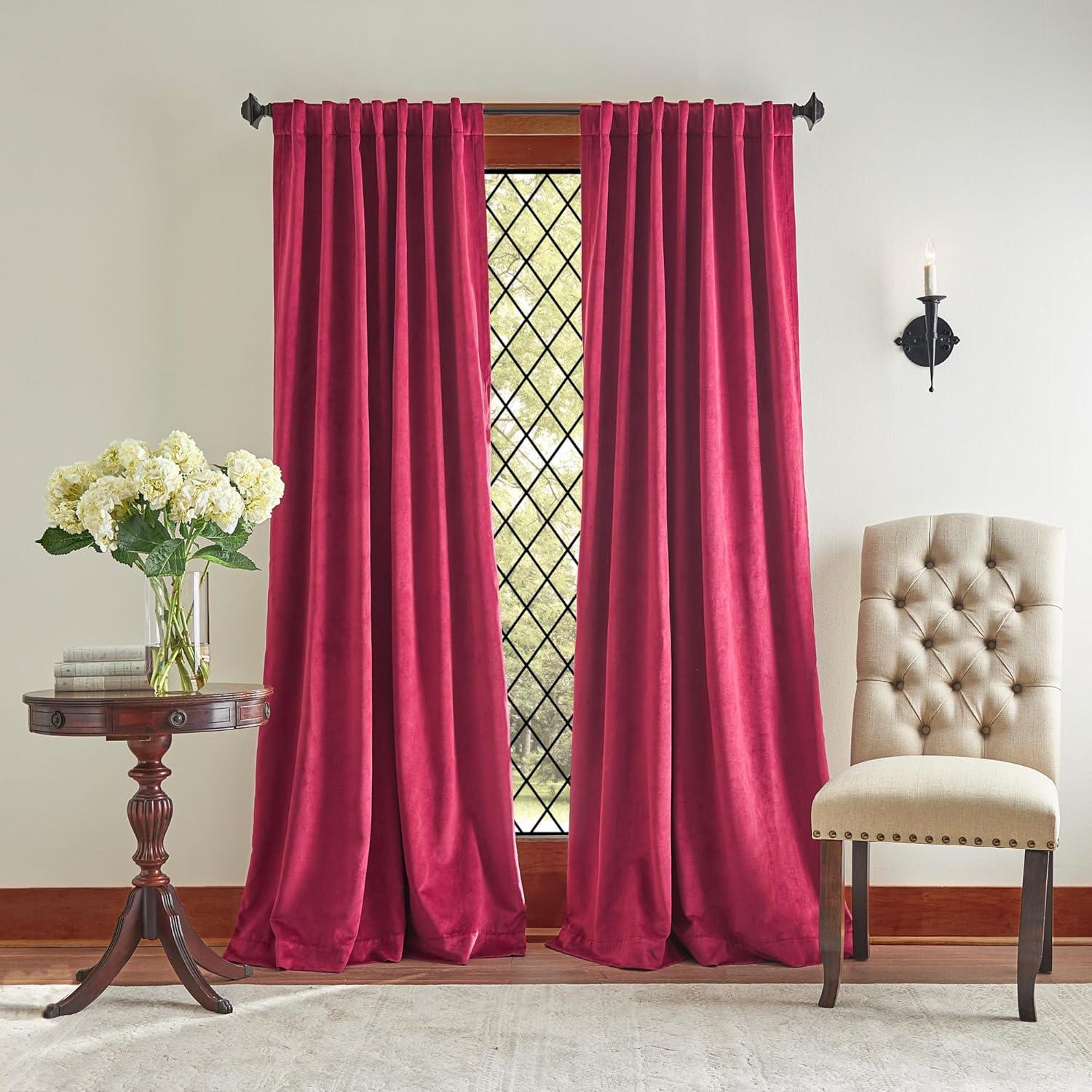 Pomegranate Velvet Blackout Rod Pocket Curtain Panels, 84"