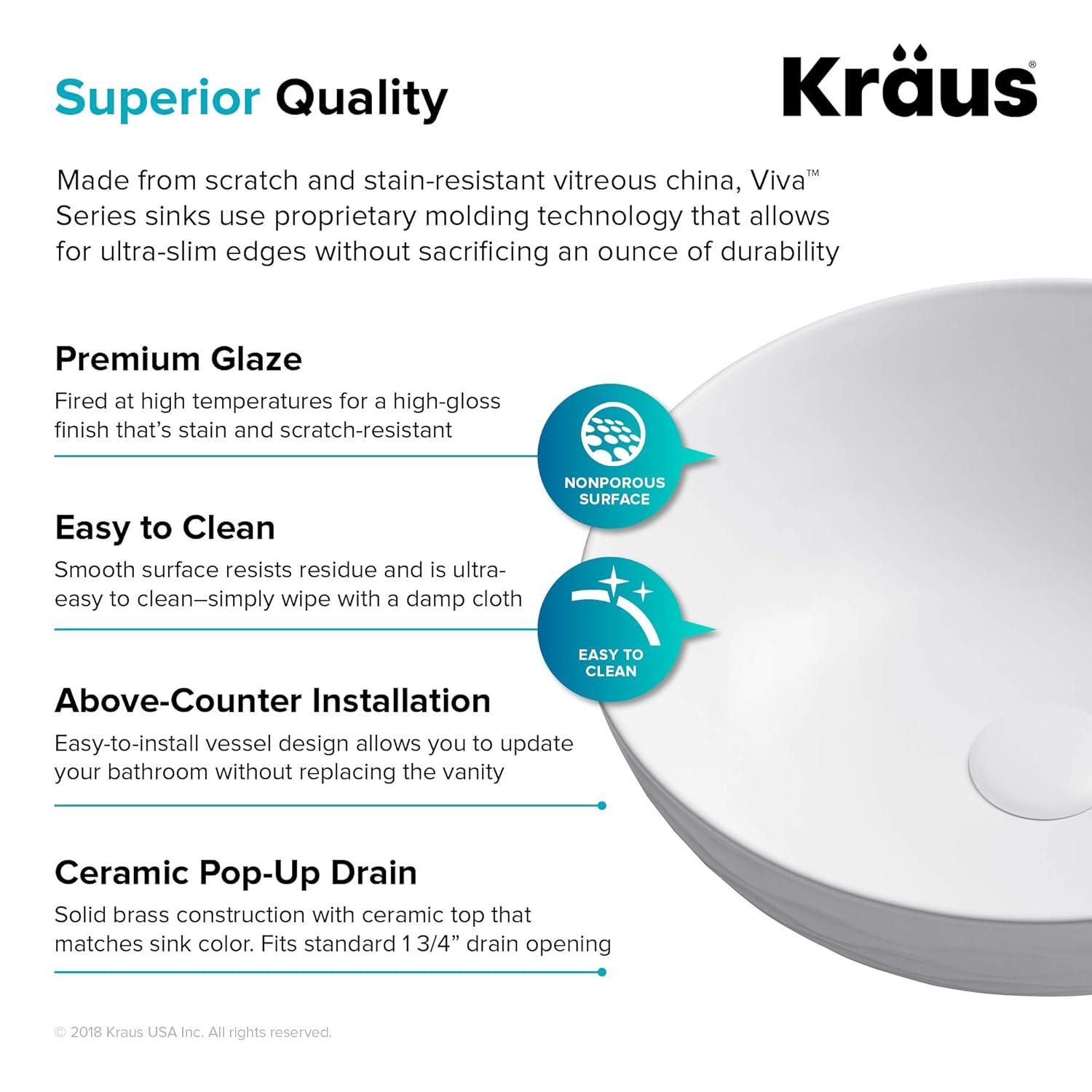 KRAUS Viva™ Thin Porcelain Ceramic Vessel Bathroom Sink with Pop-Up Drain