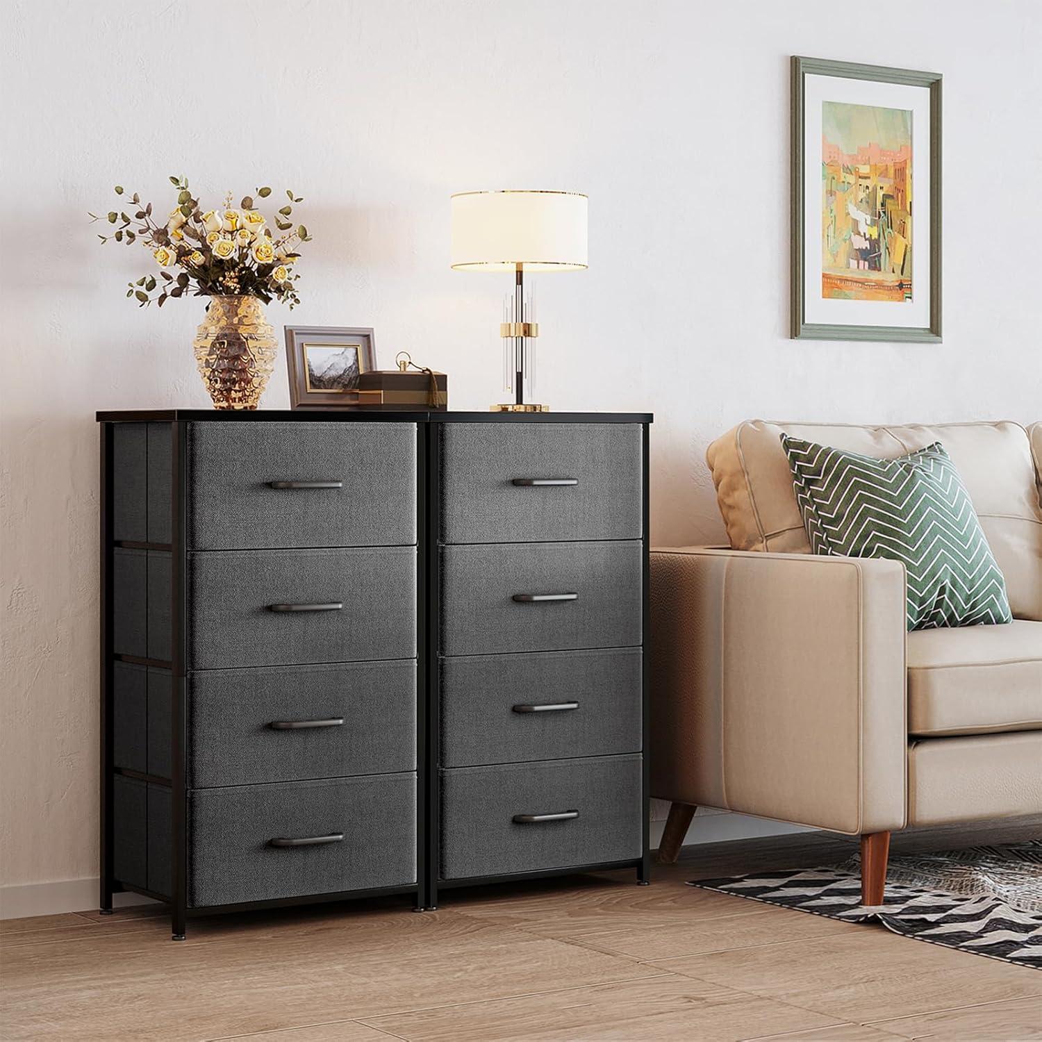 ODK Dresser for Bedroom with 4 Storage Drawers, Small Dresser Chest of Fabric Drawers with Sturdy Steel Frame, Wood Top, Dark Grey