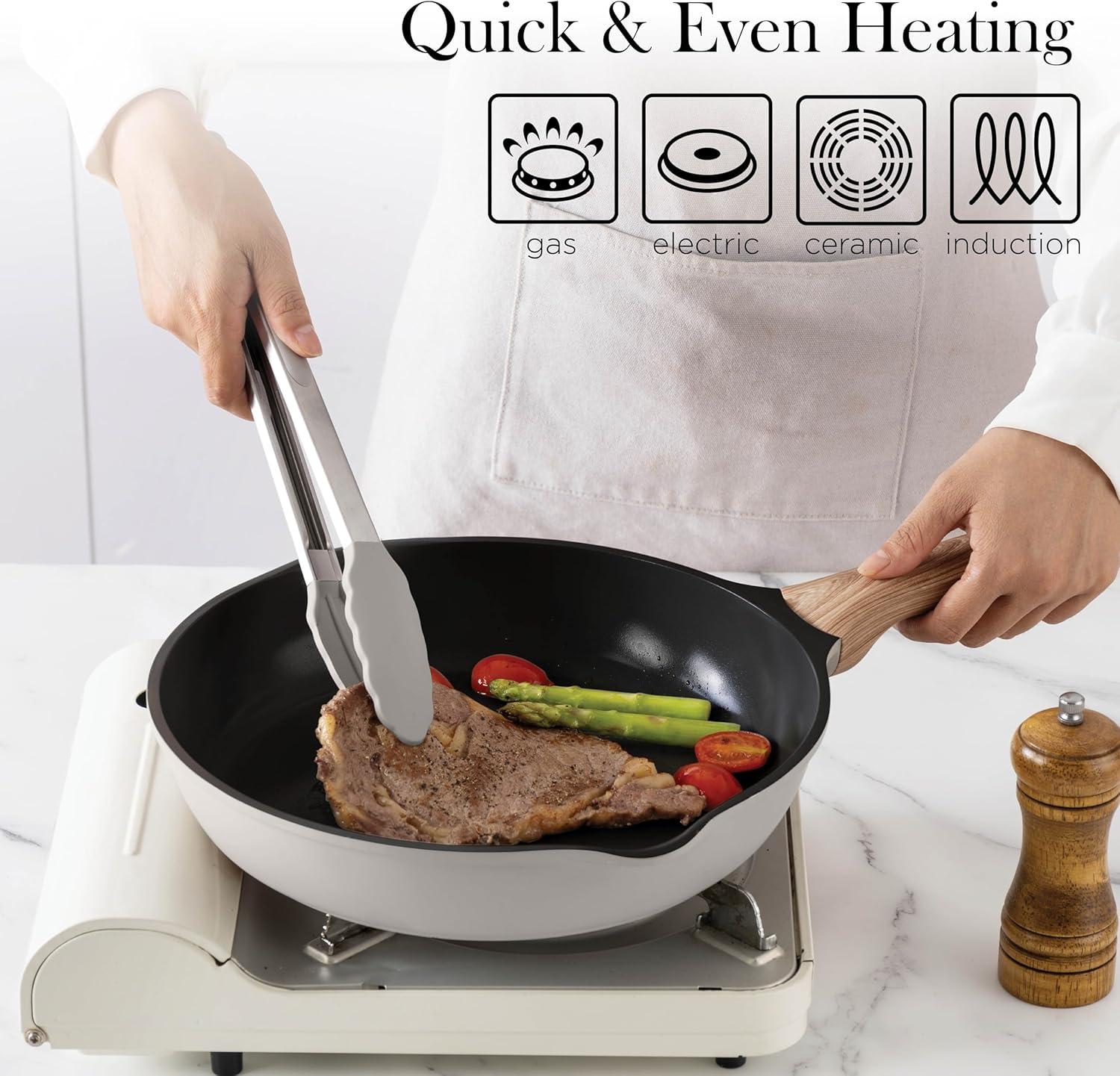 14-Piece Gray Nonstick Cast Aluminum Cookware Set with Bakelite Handles