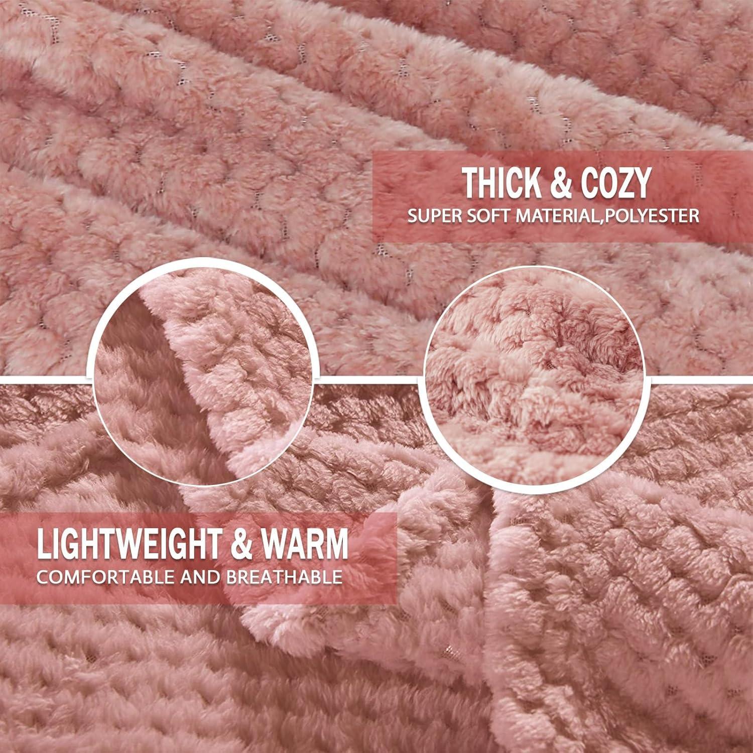 Exclusivo Mezcla Waffle Textured Extra Large Fleece Blanket, Super Soft and Warm Throw Blanket for Couch, Sofa and Bed (Dusty Pink, 50"x70")-Cozy, Fuzzy and Lightweight