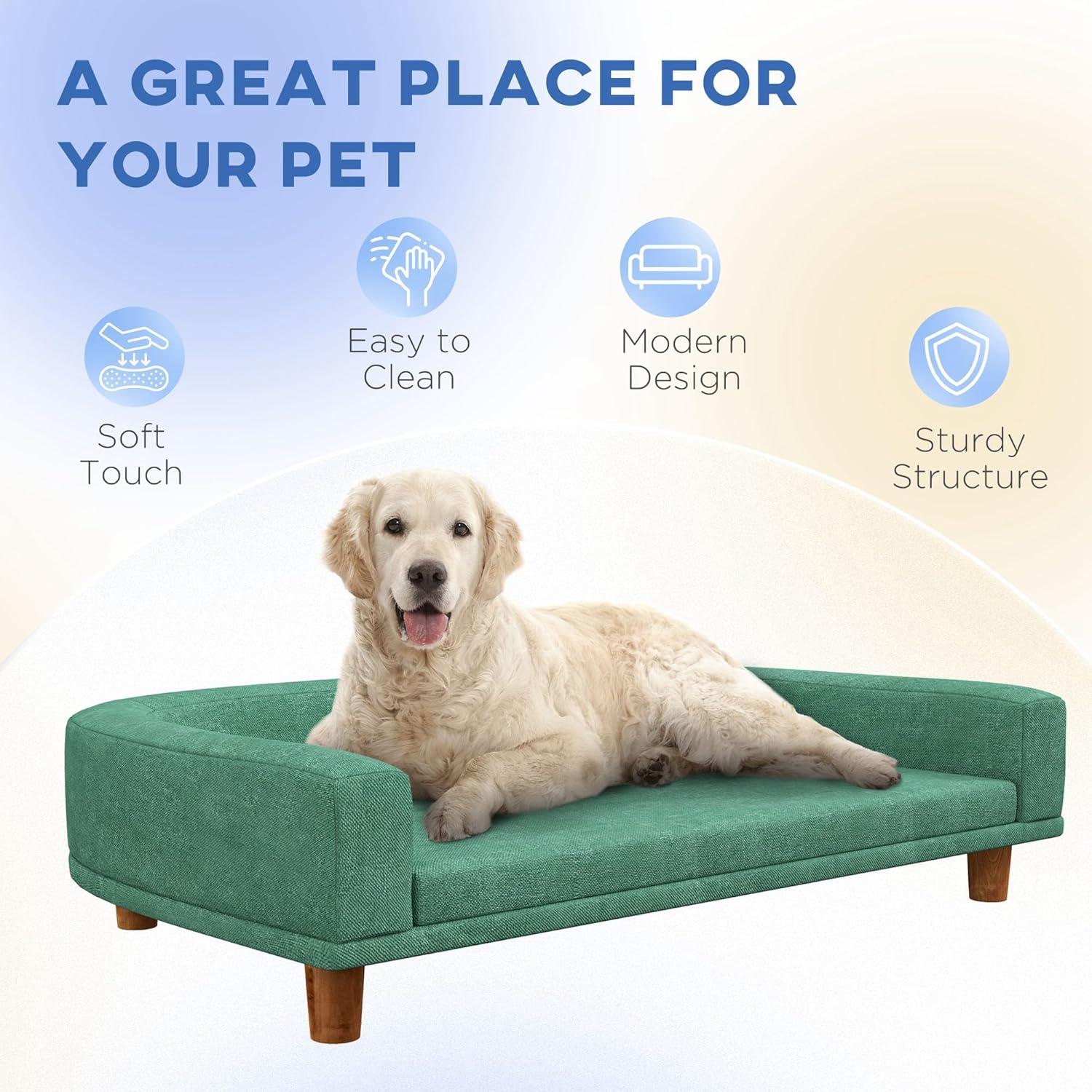 PawHut Dog Sofa Couch, Pet Bed with Comfortable Luxury Cushion, Washable Cover, Wooden Legs, Anti-slip Mat for Large Dogs, Cats, Kittens