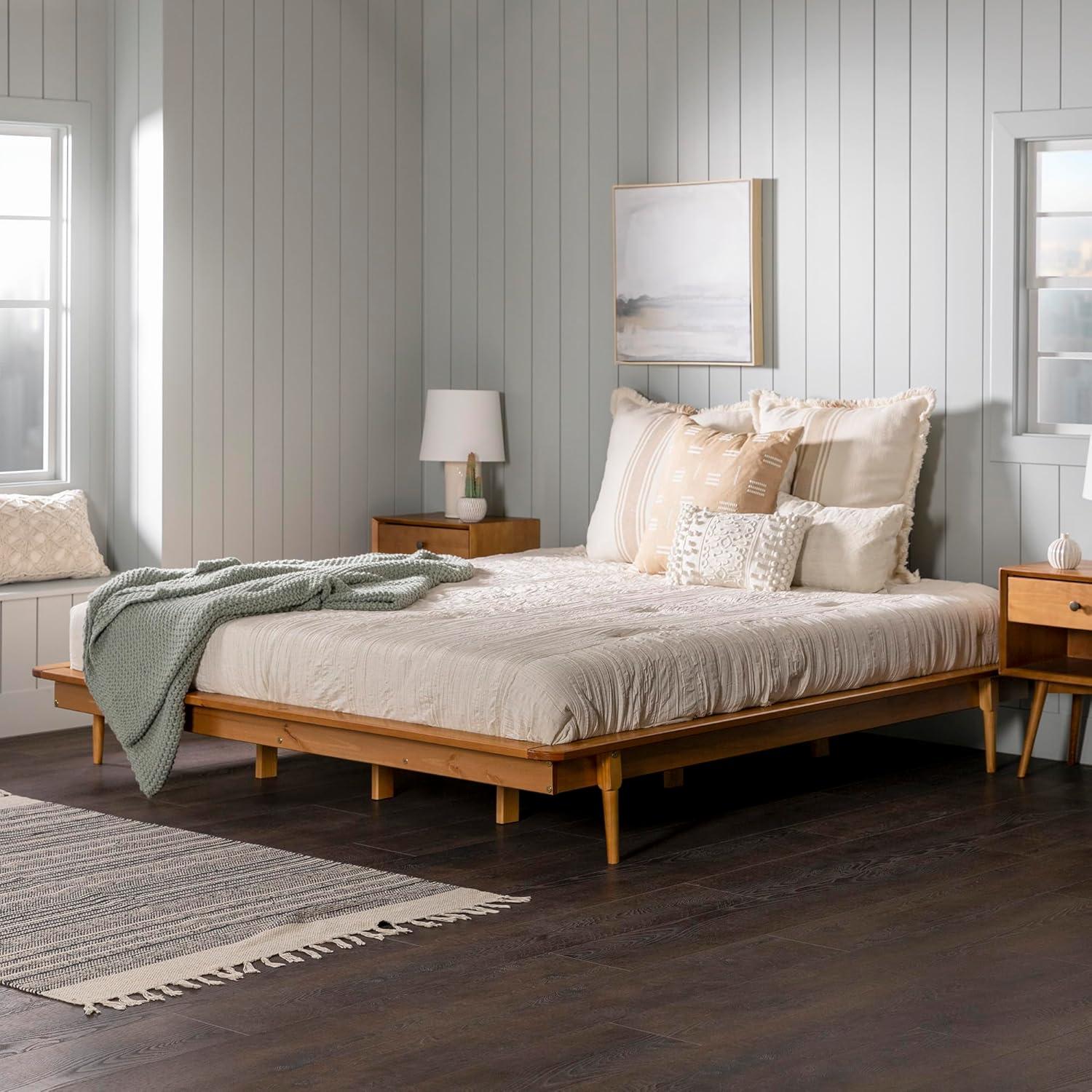 George Oliver Mid-Century Modern Solid Wood King Platform Bed Frame