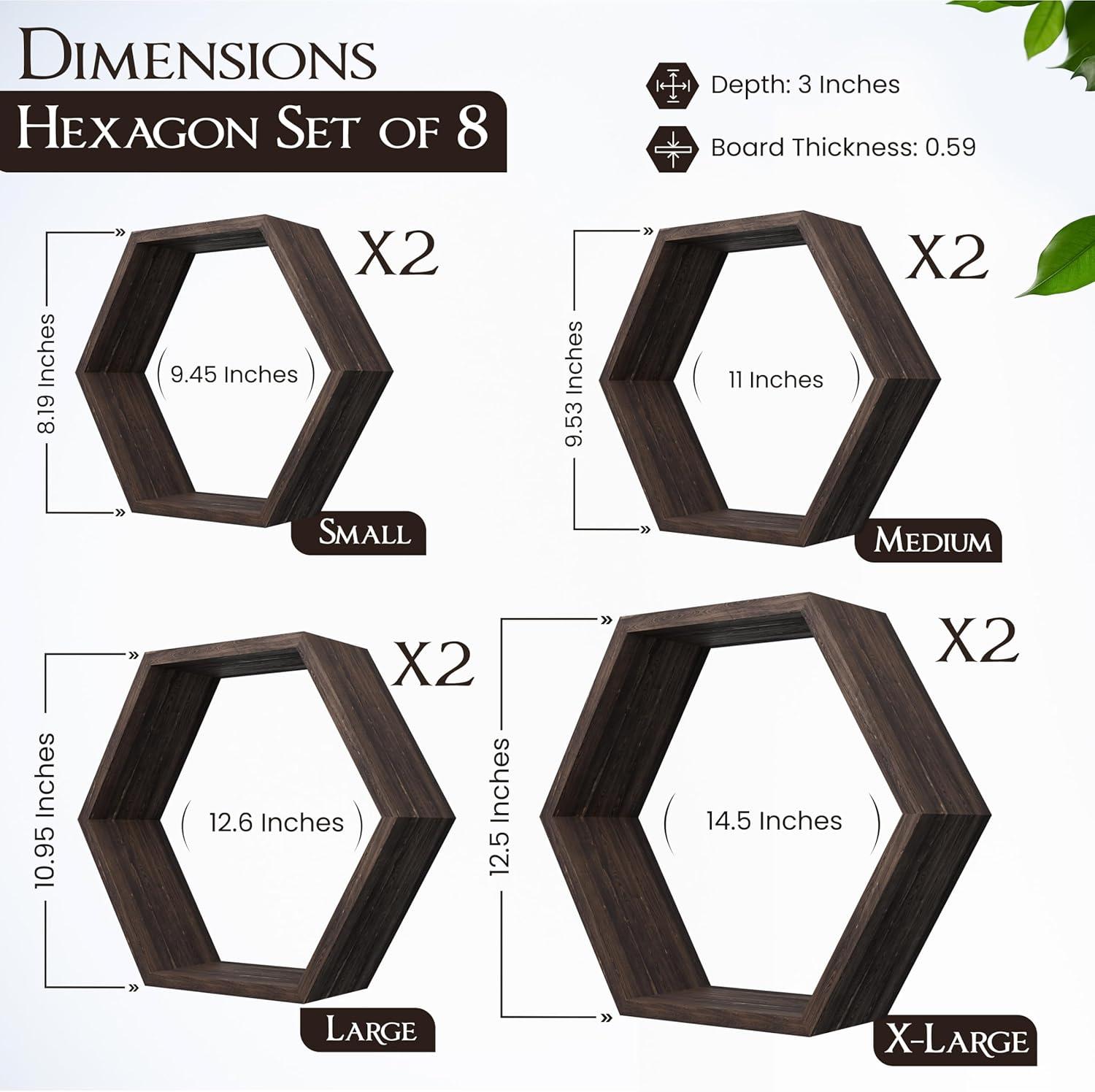 Hokku Designs Floating Shelves Set Of 8 Honeycomb Shelves For Wall,Rustic Brown