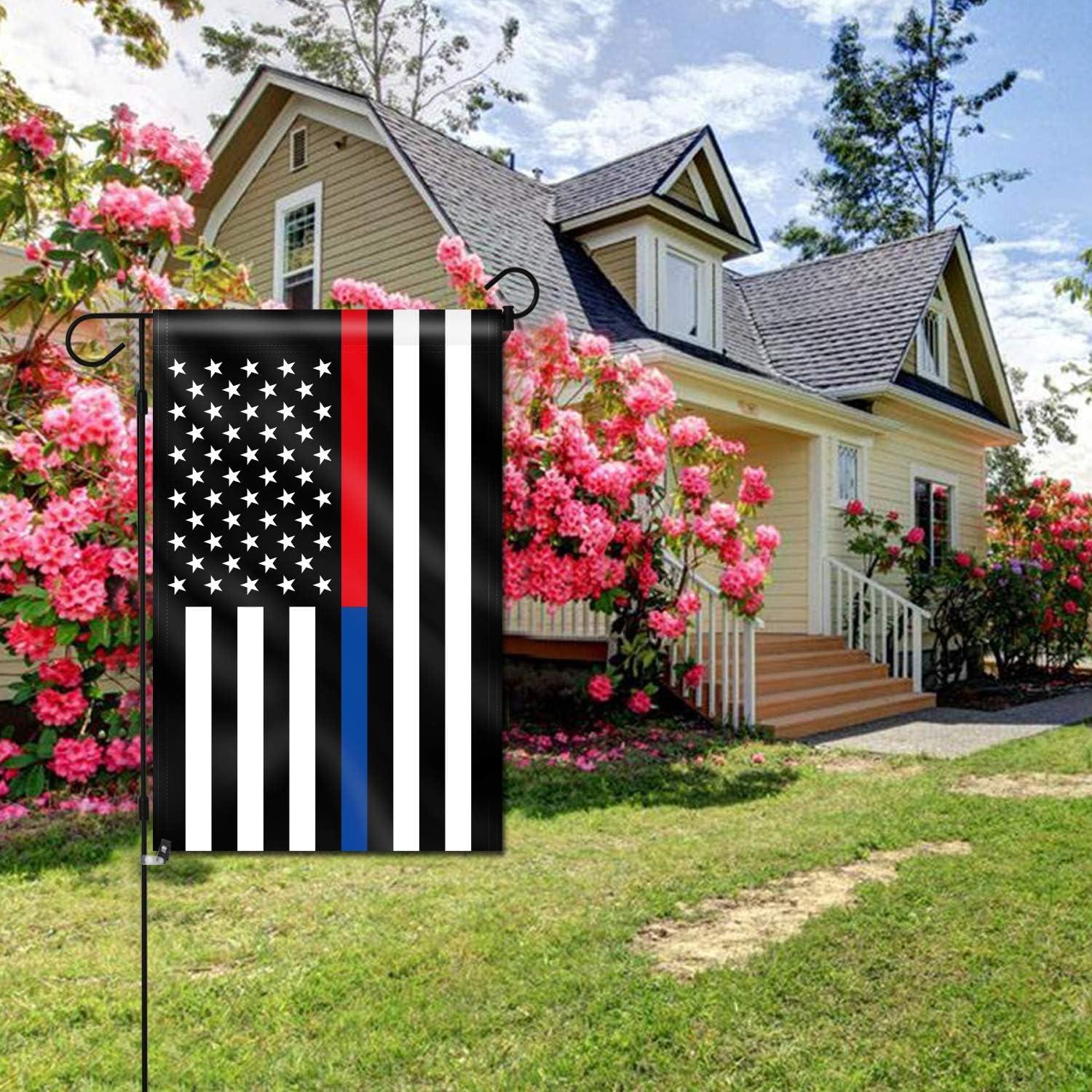 ANLEY Double Sided Premium Garden Flag, Thin Blue and Red Line USA Honor Police Officer & Firefighter Garden Flags 18 x 12.5 Inch