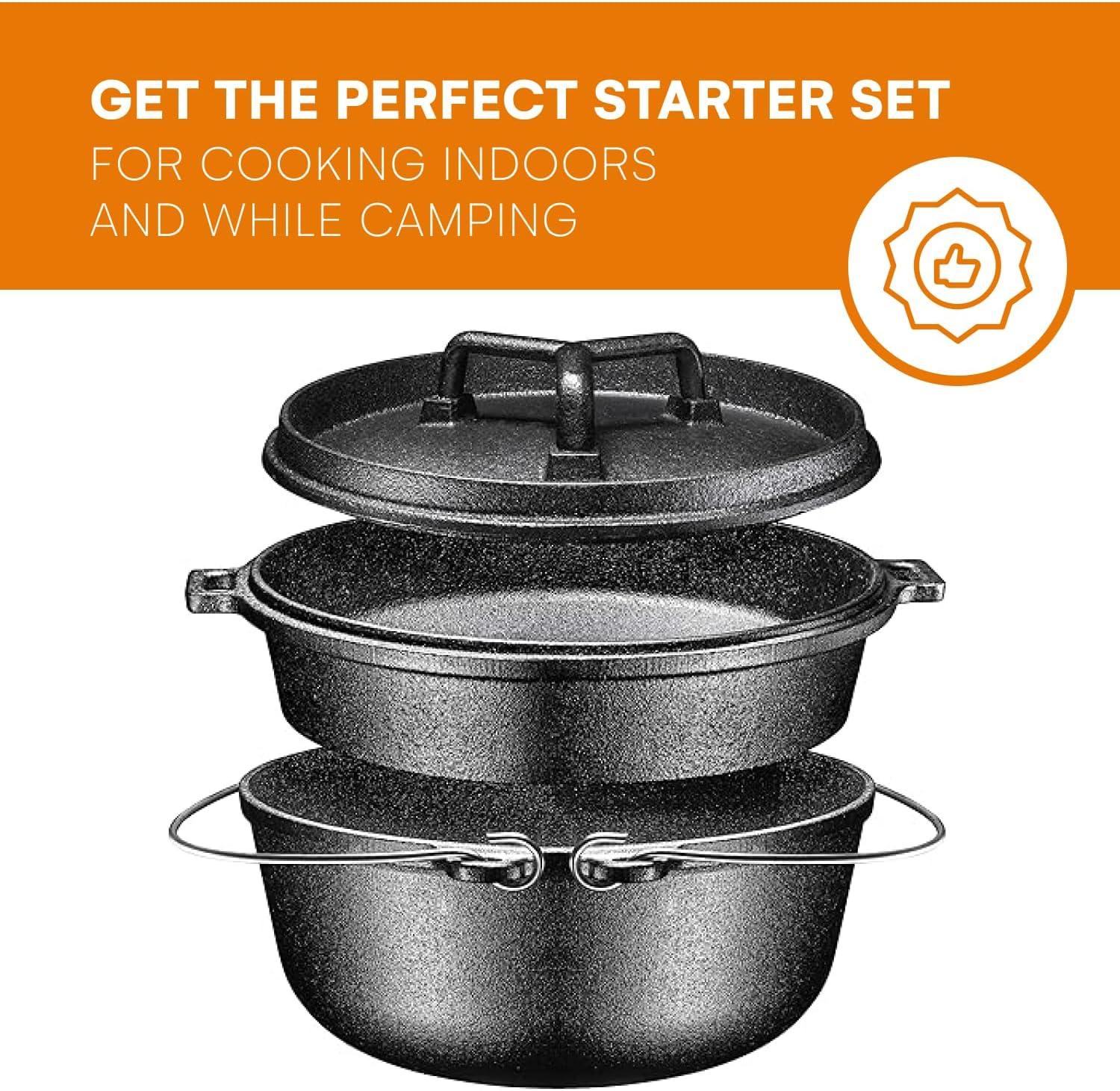 Bruntmor Pre-Seasoned 7pc Cast Iron Cookware Set w/Multi Cooker, Grill Pan, Dutch Oven