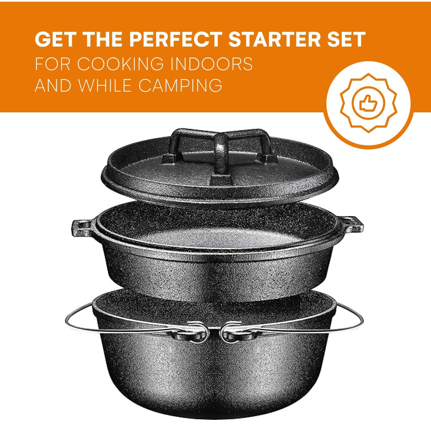 Bruntmor Pre-Seasoned 7pc Cast Iron Cookware Set w/Multi Cooker, Grill Pan, Dutch Oven