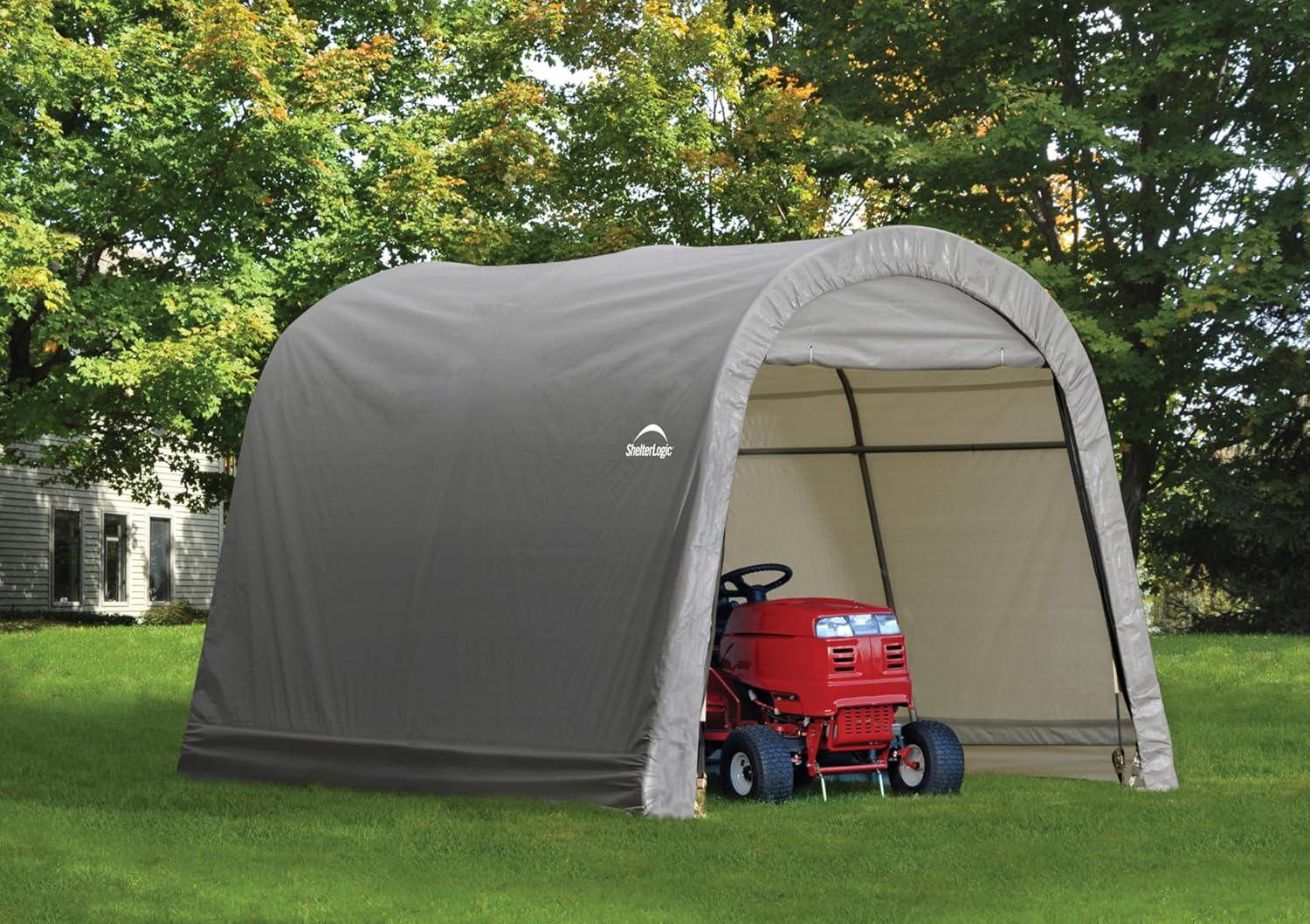 10' x 10' Gray Round Roof Outdoor Storage Shed with Roll-Up Doors