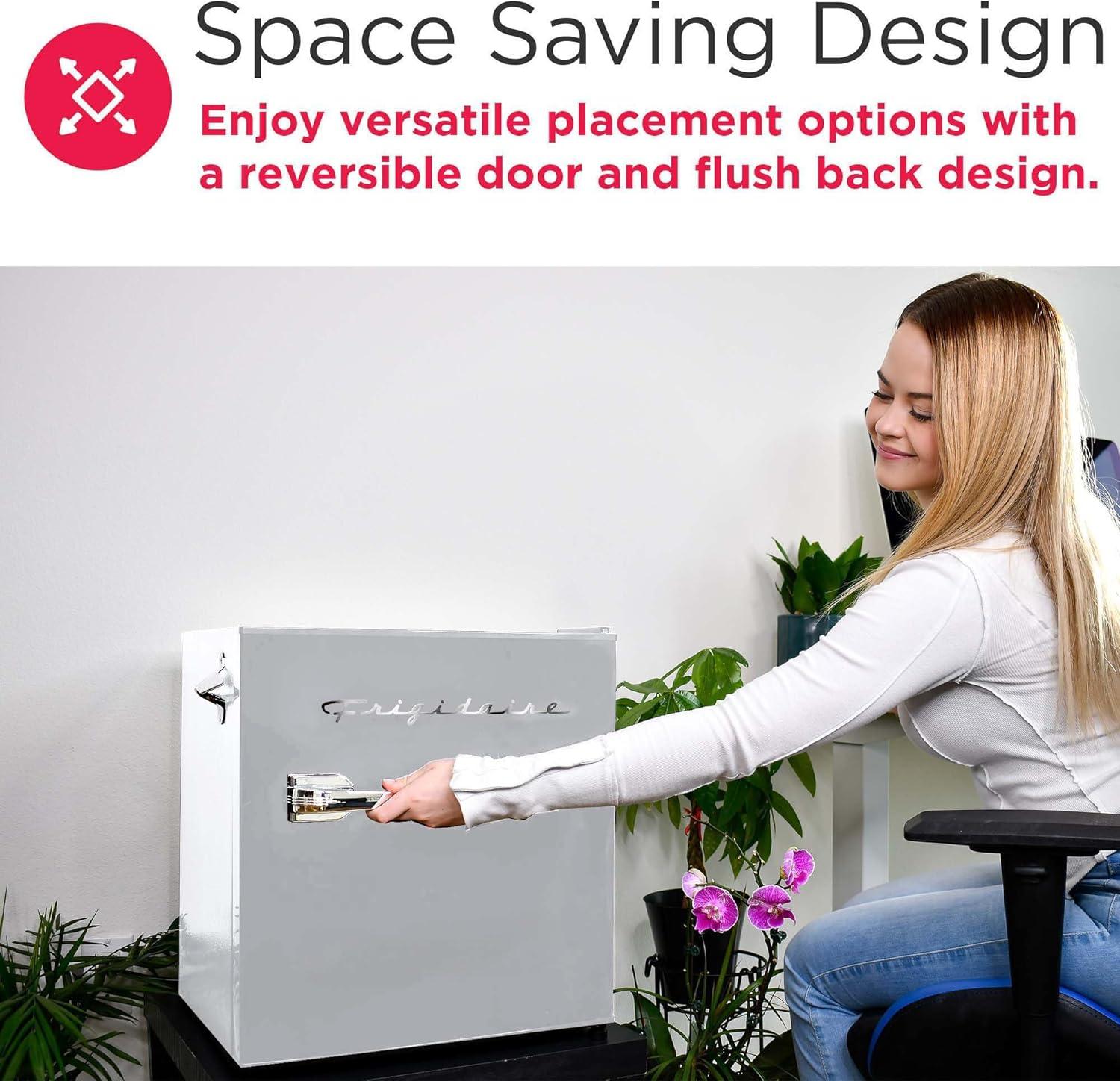 Frigidaire 1.6 cu ft Retro Fridge With Side Bottle Opener Moonbeam: Compact Dorm & Skincare Refrigerator-Freezer, Manual Defrost