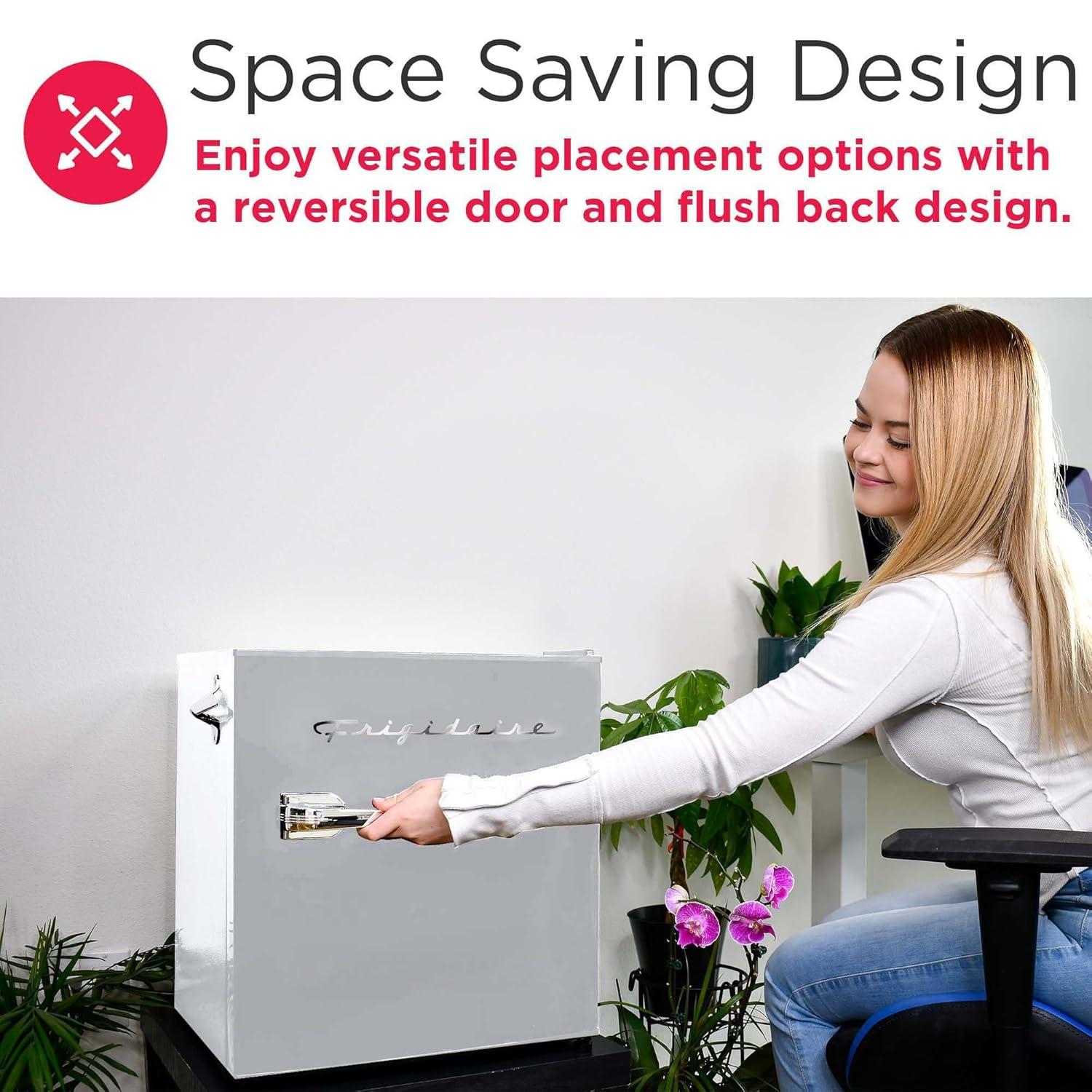 Frigidaire 1.6 cu ft Retro Fridge With Side Bottle Opener Moonbeam: Compact Dorm & Skincare Refrigerator-Freezer, Manual Defrost