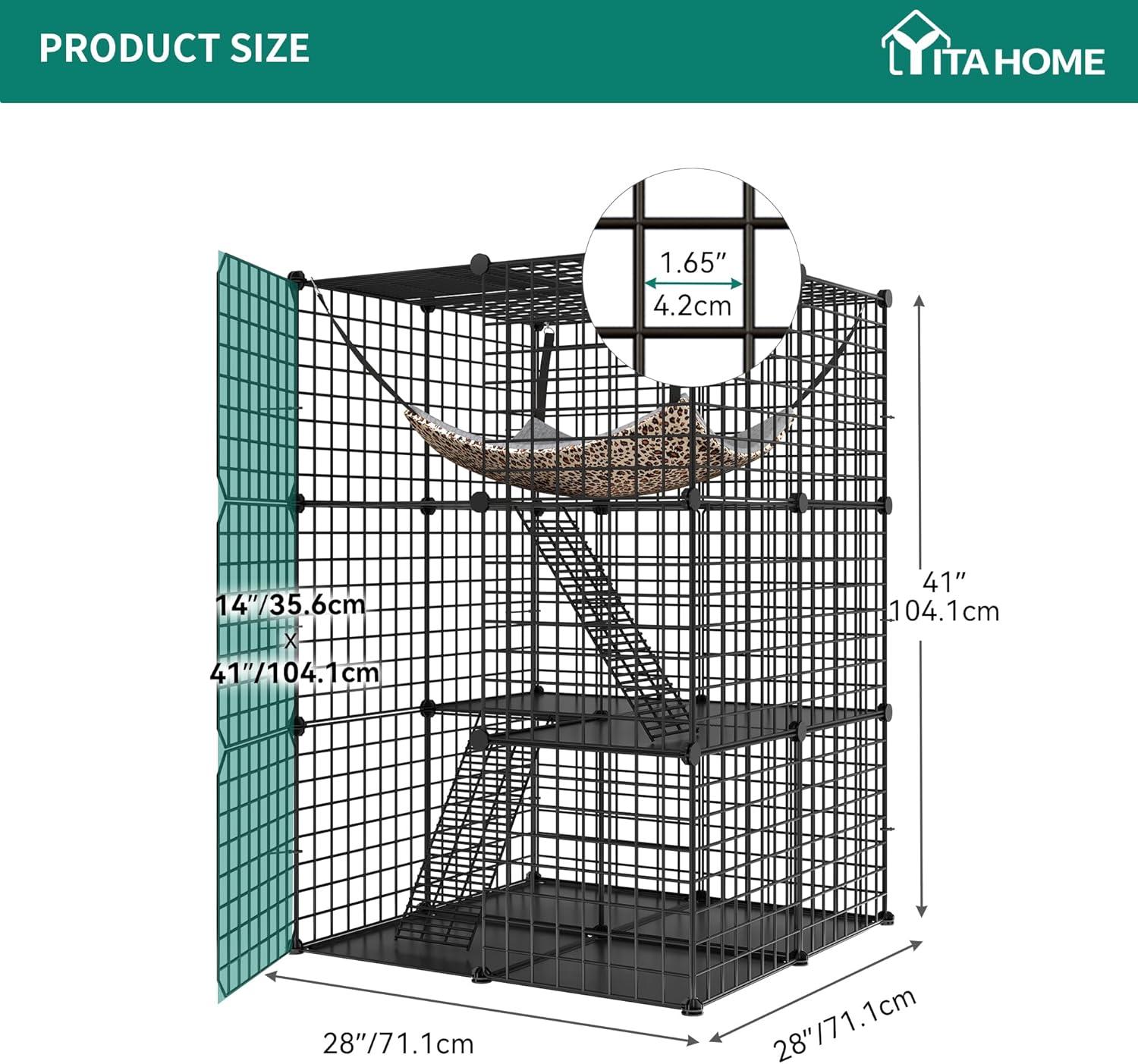 YITAHOME Cat Cage Indoor Catio DIY Cat Enclosures Metal Cat Playpen 3-Tiers Kennels Pet Crate with Extra Large Hammock for 1-2 Cats, Rabbit