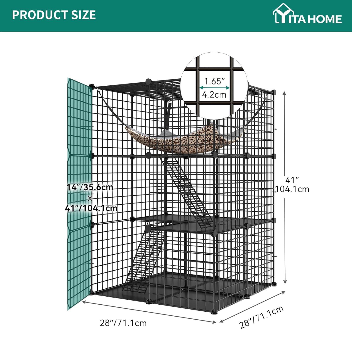YITAHOME Cat Cage Indoor Catio DIY Cat Enclosures Metal Cat Playpen 3-Tiers Kennels Pet Crate with Extra Large Hammock for 1-2 Cats, Rabbit