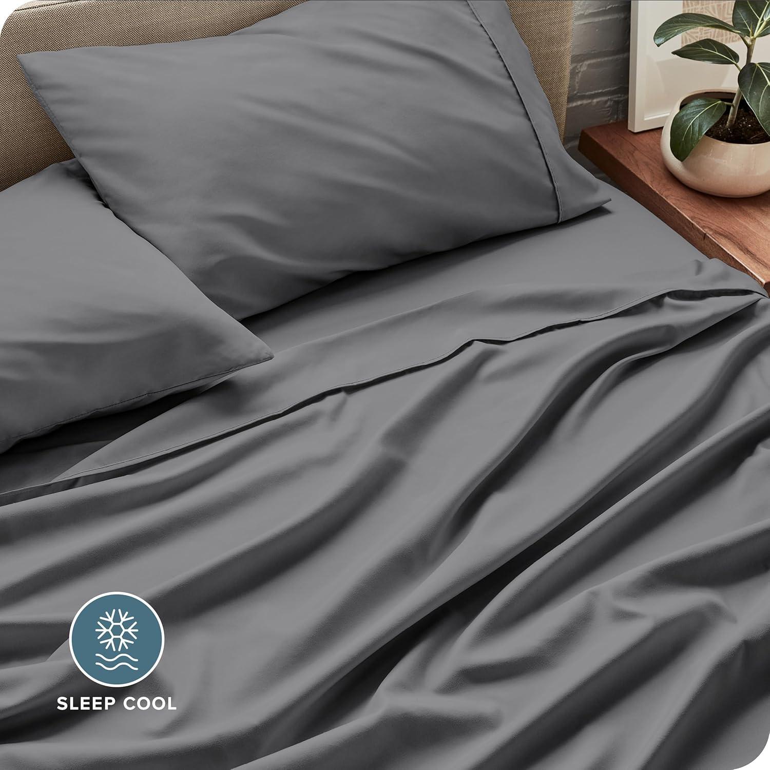 Twin Grey 22 Inch Extra Deep Pocket Sheet Set, Double Brushed Microfiber Sheets by Bare Home