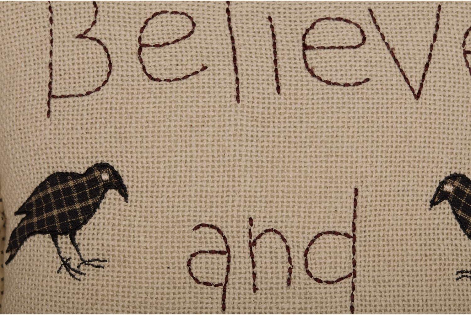 VHC Brands Kettle Grove Believe and Receive Pillow 12x12 Country Primitive Bedding Accessory, Tan