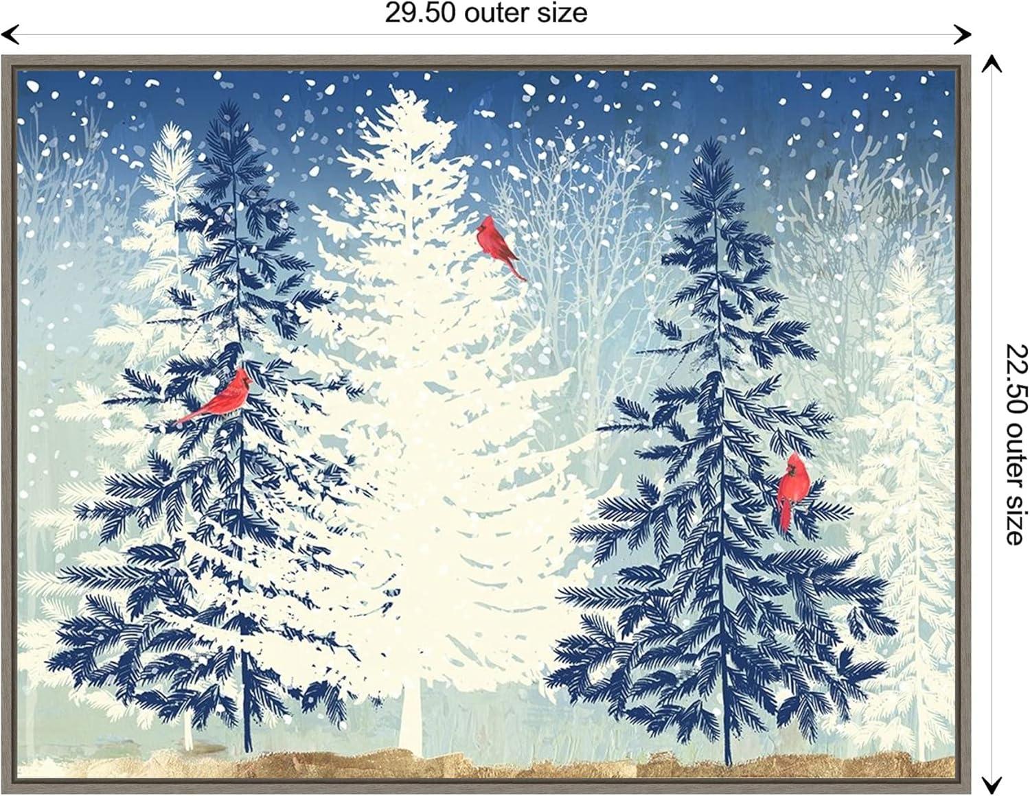 30" x 22" Snowy Christmas Trees Framed Wall Canvas - Amanti Art: PI Studio Holiday Decor