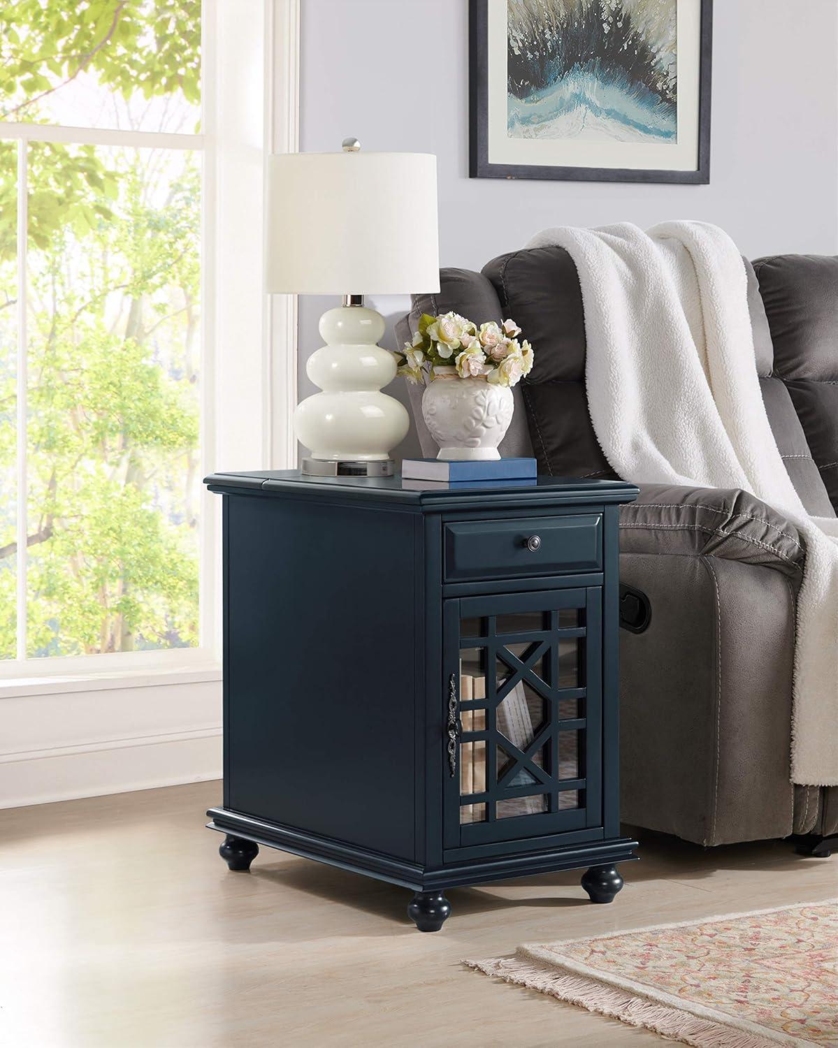 Martin Svensson Home Elegant Chairside Table with Power Catalina Blue
