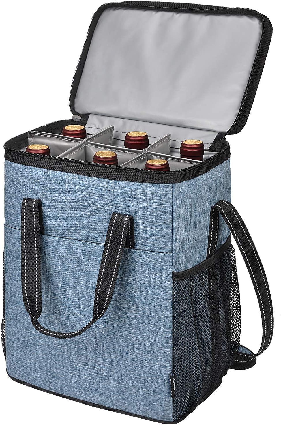 Tirrinia 6 Bottle Wine Gift Bag - Insulated & Padded Wine Cooler Tote Bag, Wine Gift Bag, Wine Lovers Essentials, Blue