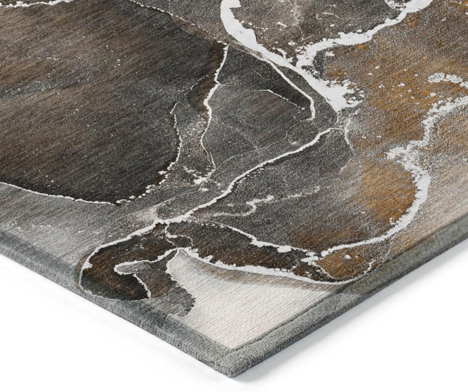 Brown and Gray Abstract Synthetic Washable Area Rug