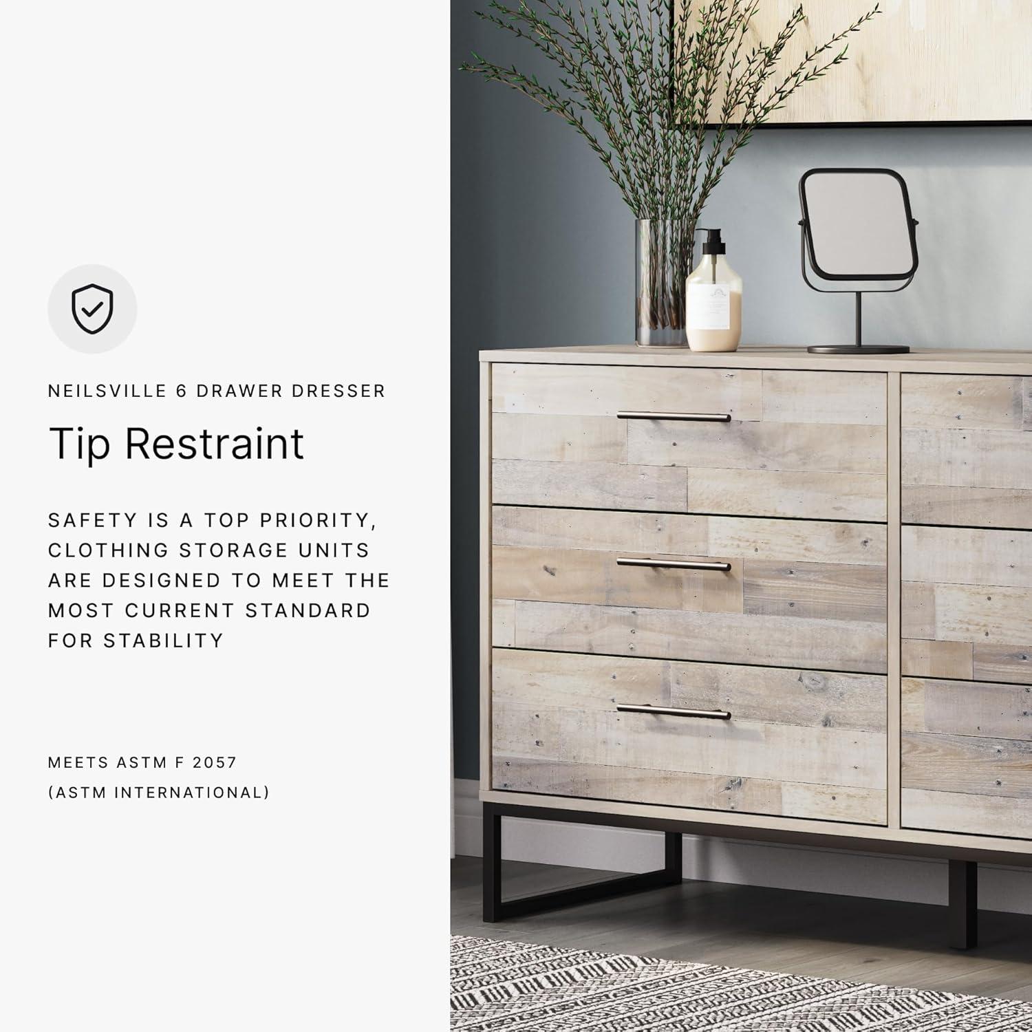 Signature Design by Ashley Casual Neilsville 6 Drawer Dresser, Whitewash